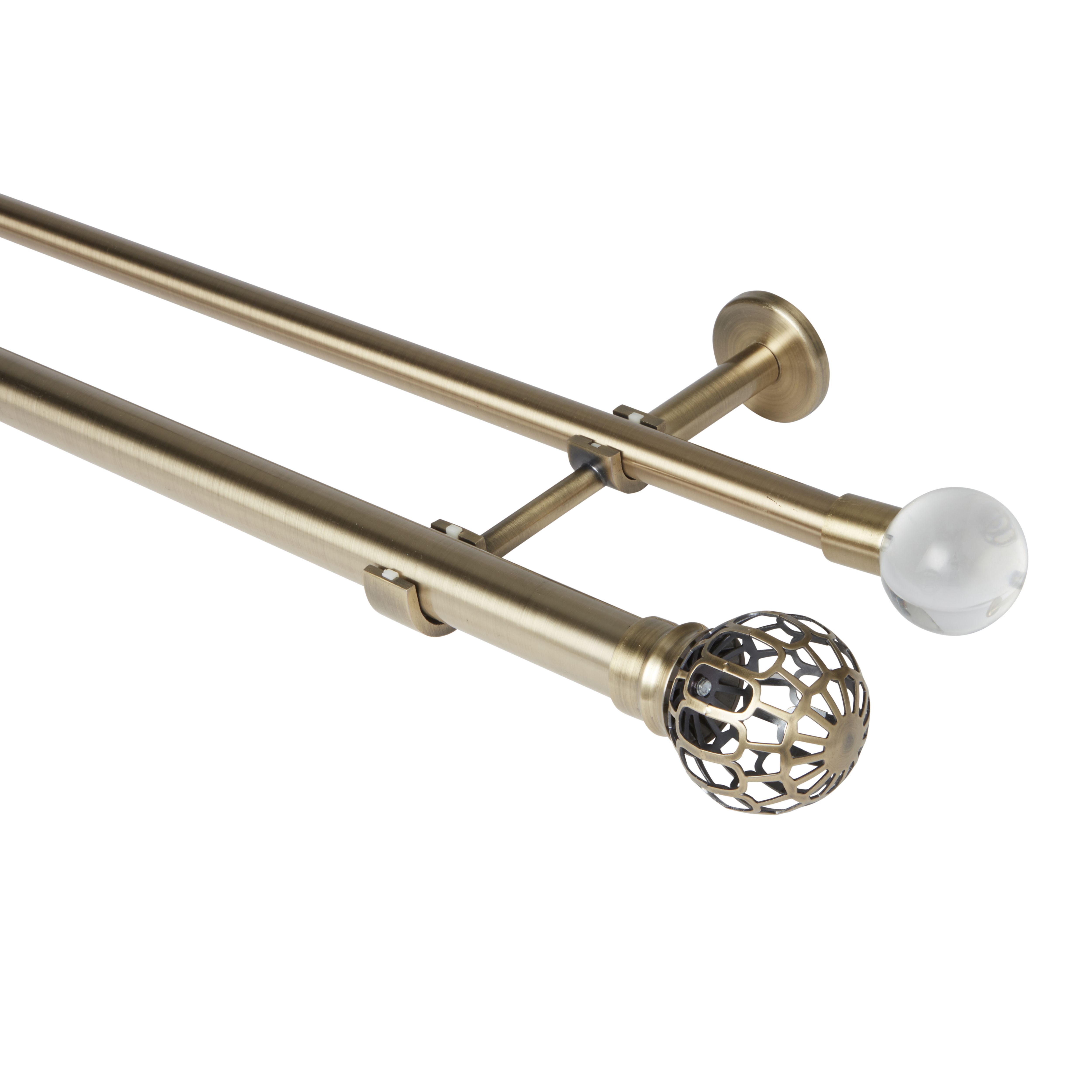 GoodHome Antiki Antique brass effect Fixed Double Curtain pole Set, (L