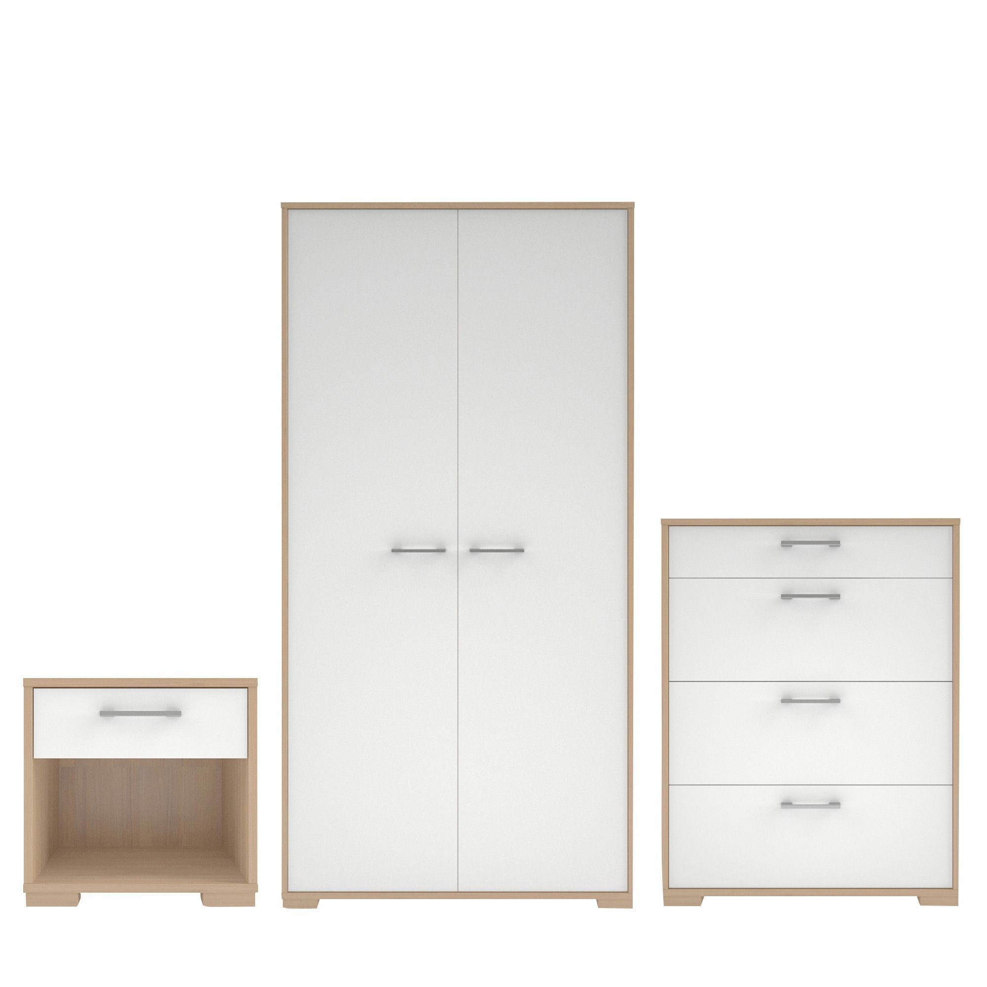 Tvilum Evie Matt & High Gloss White Oak Effect 3 Piece Bedroom Furniture Set