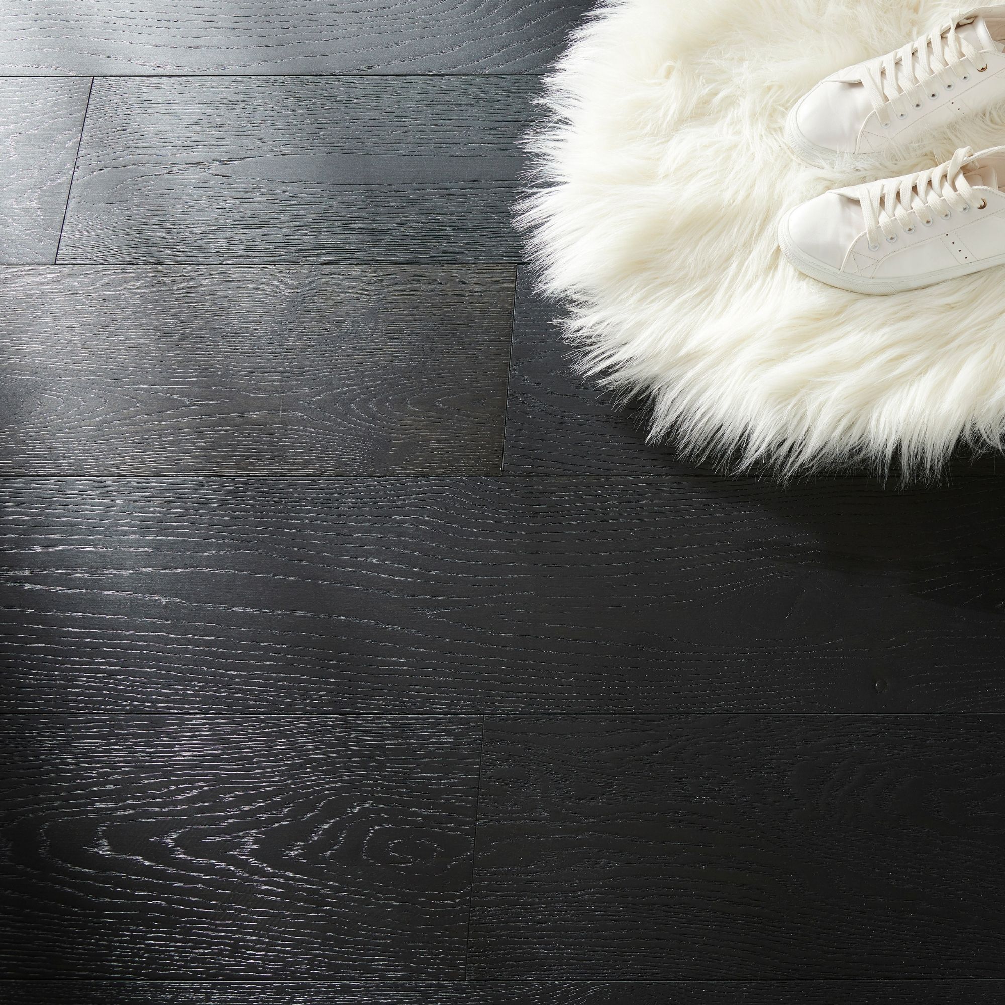 GoodHome Oppland Black Wood effect Oak Real wood top layer flooring