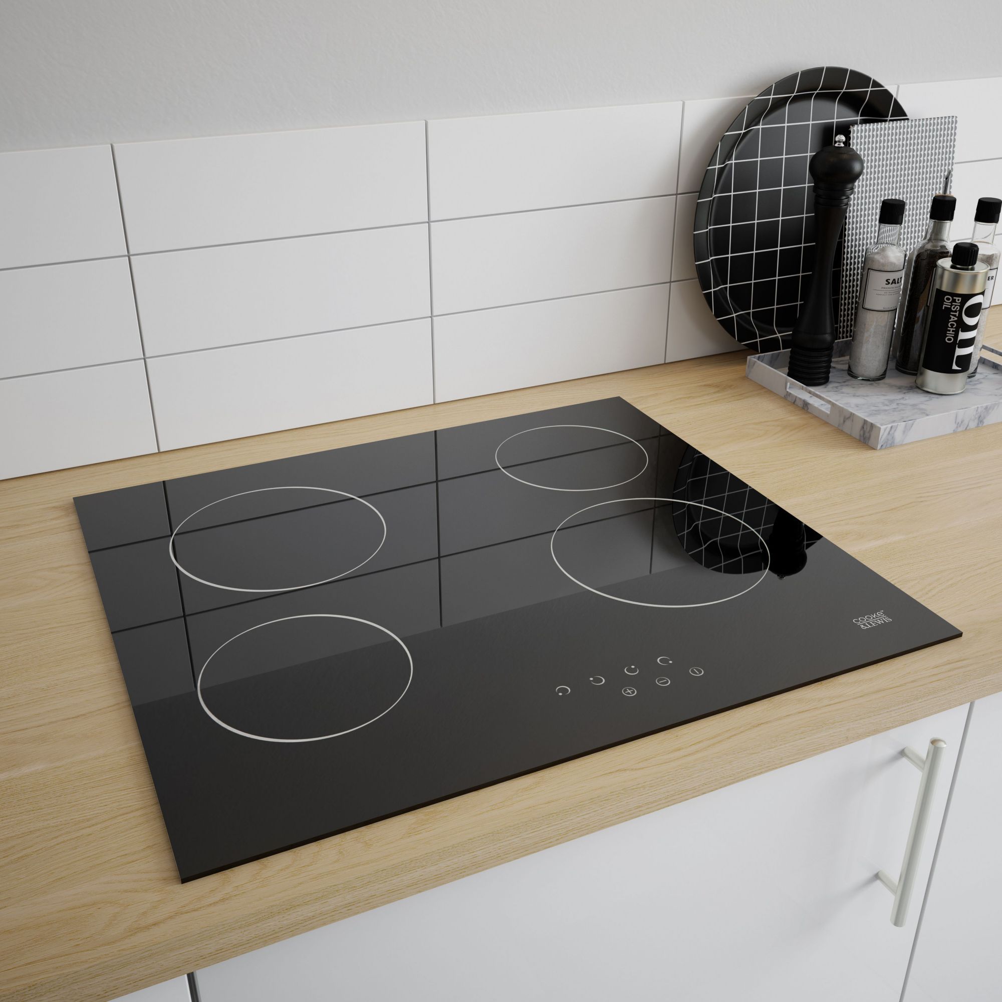 Cooke & Lewis CLCER60A 4 Zone Black Glass Ceramic Hob, (W)590mm ...