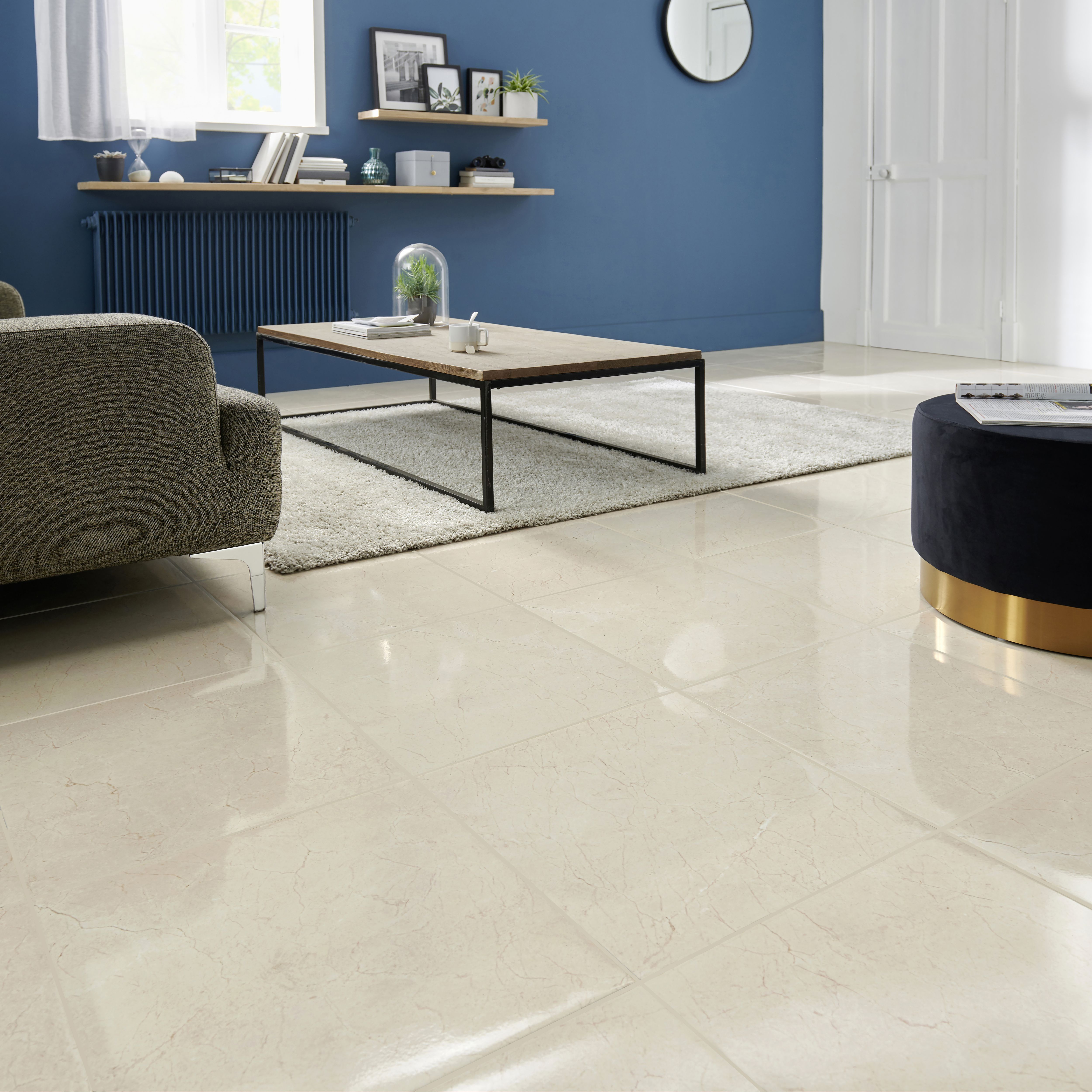 Elegance Beige Gloss Marble Effect Porcelain Floor Tile Sample 