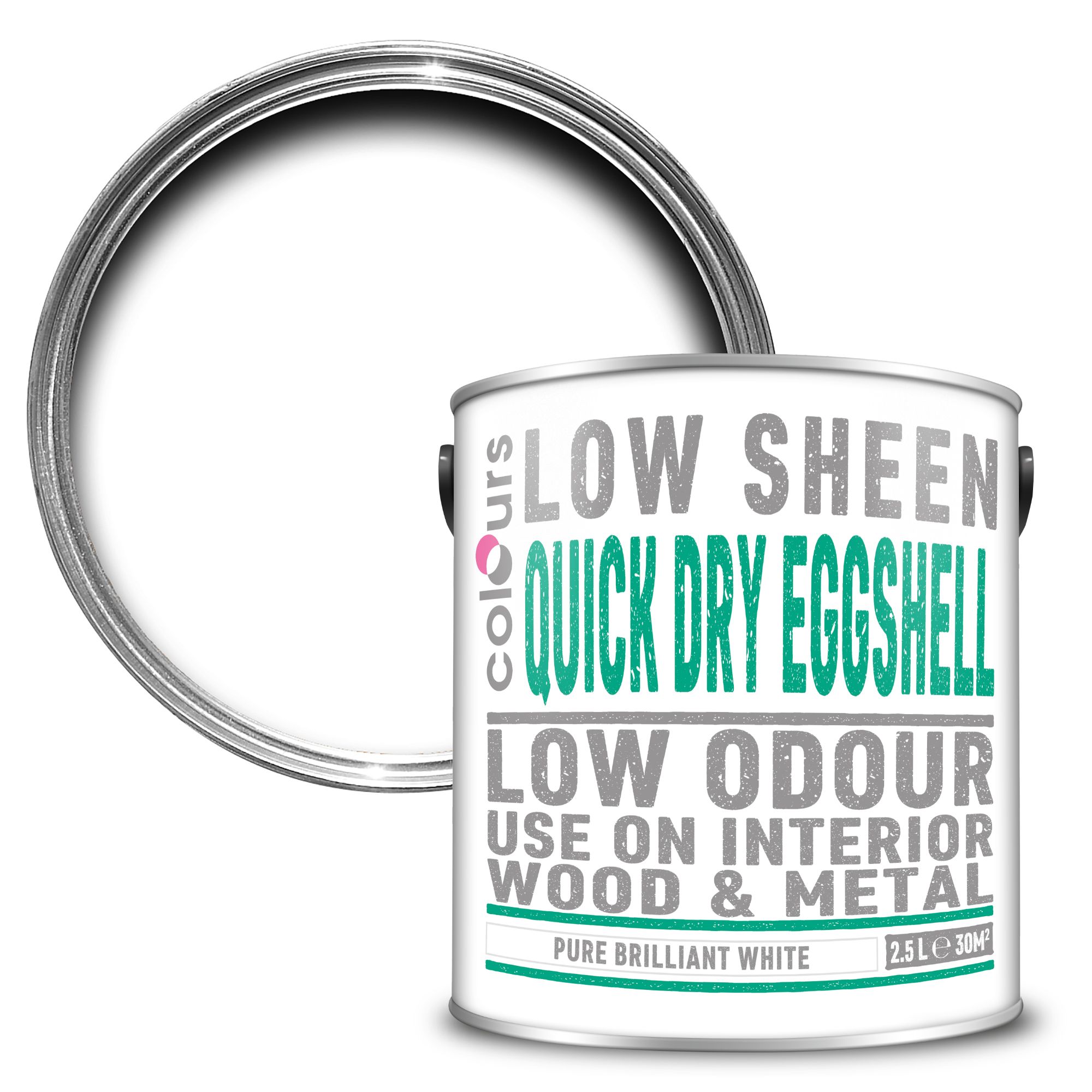 Colours Quick dry Pure brilliant white Eggshell Paint 2.5L