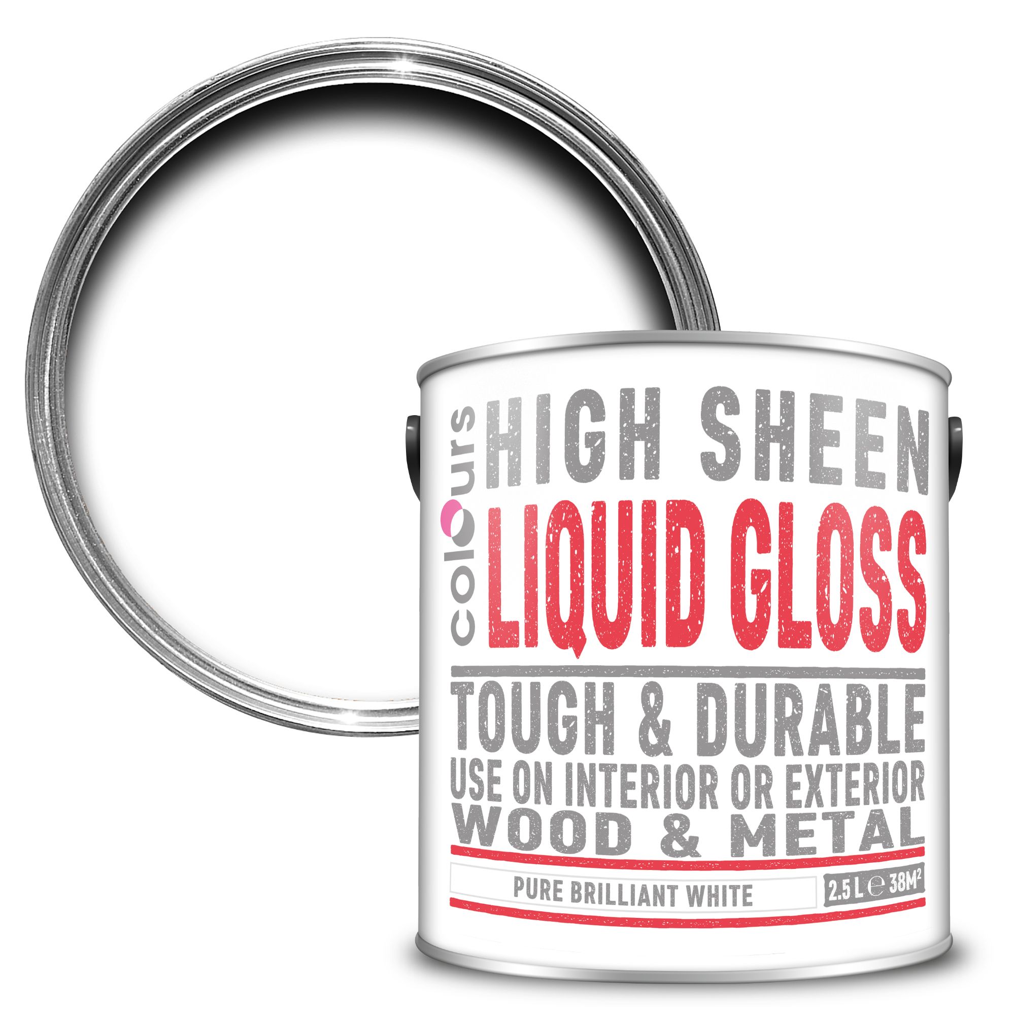 Colours High sheen Pure brilliant white Gloss Paint 2.5L Departments