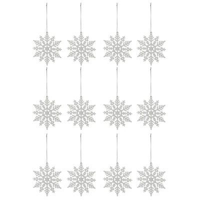 White Glitter effect Snowflake Decoration, Set of 12 | Departments ...