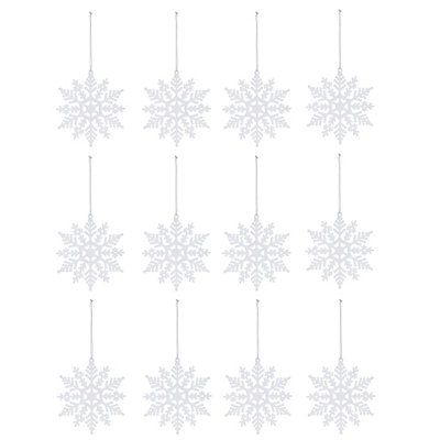 White Glitter Effect Snowflakes Decoration Set Of 12