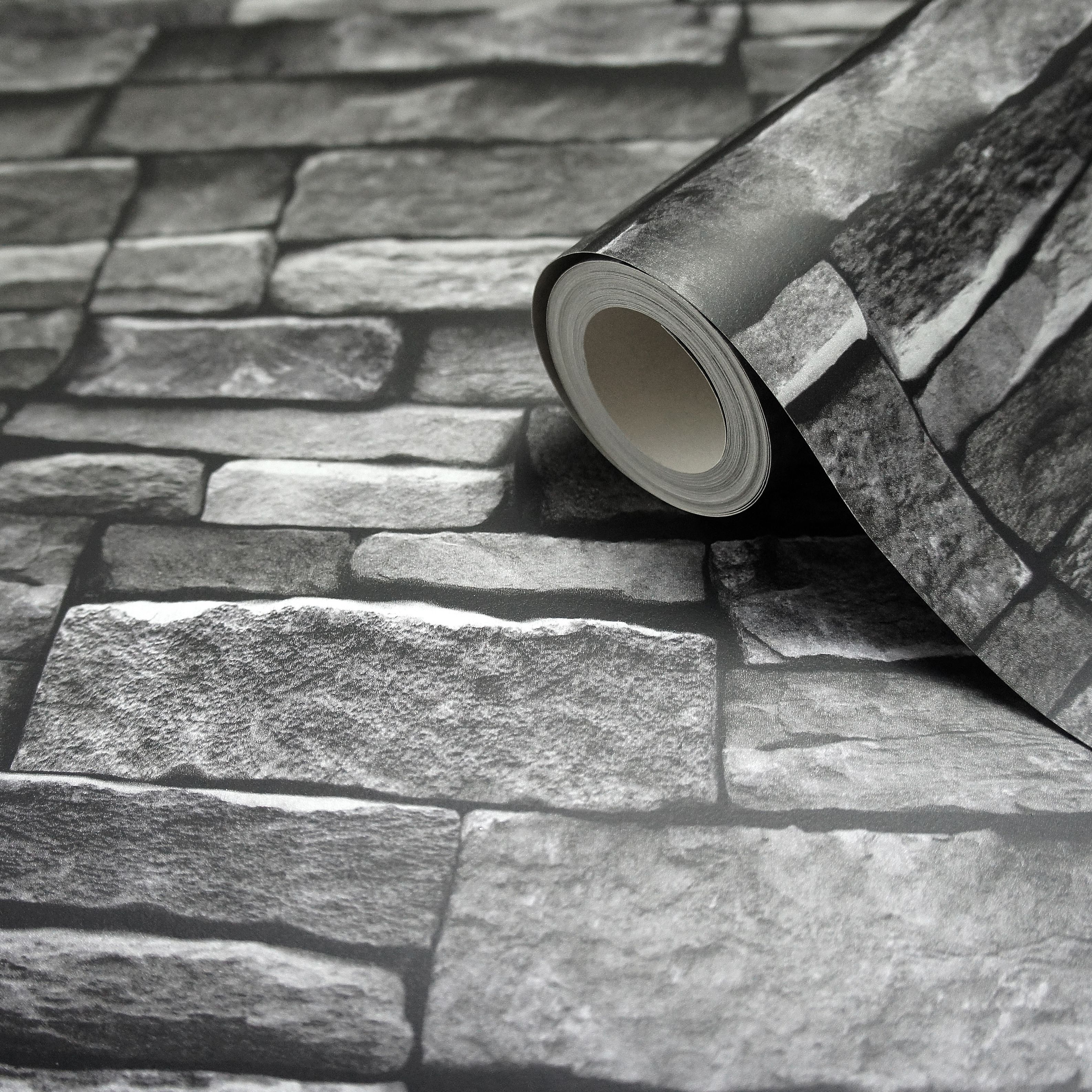 Arrou Slate Brick Smooth Wallpaper Departments Diy At B Q Images, Photos, Reviews