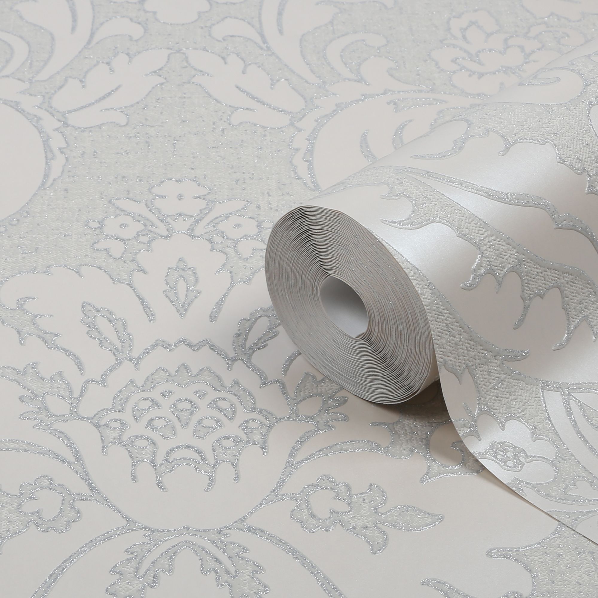 GoodHome Gavre Beige Damask Silver glitter effect Textured Wallpaper