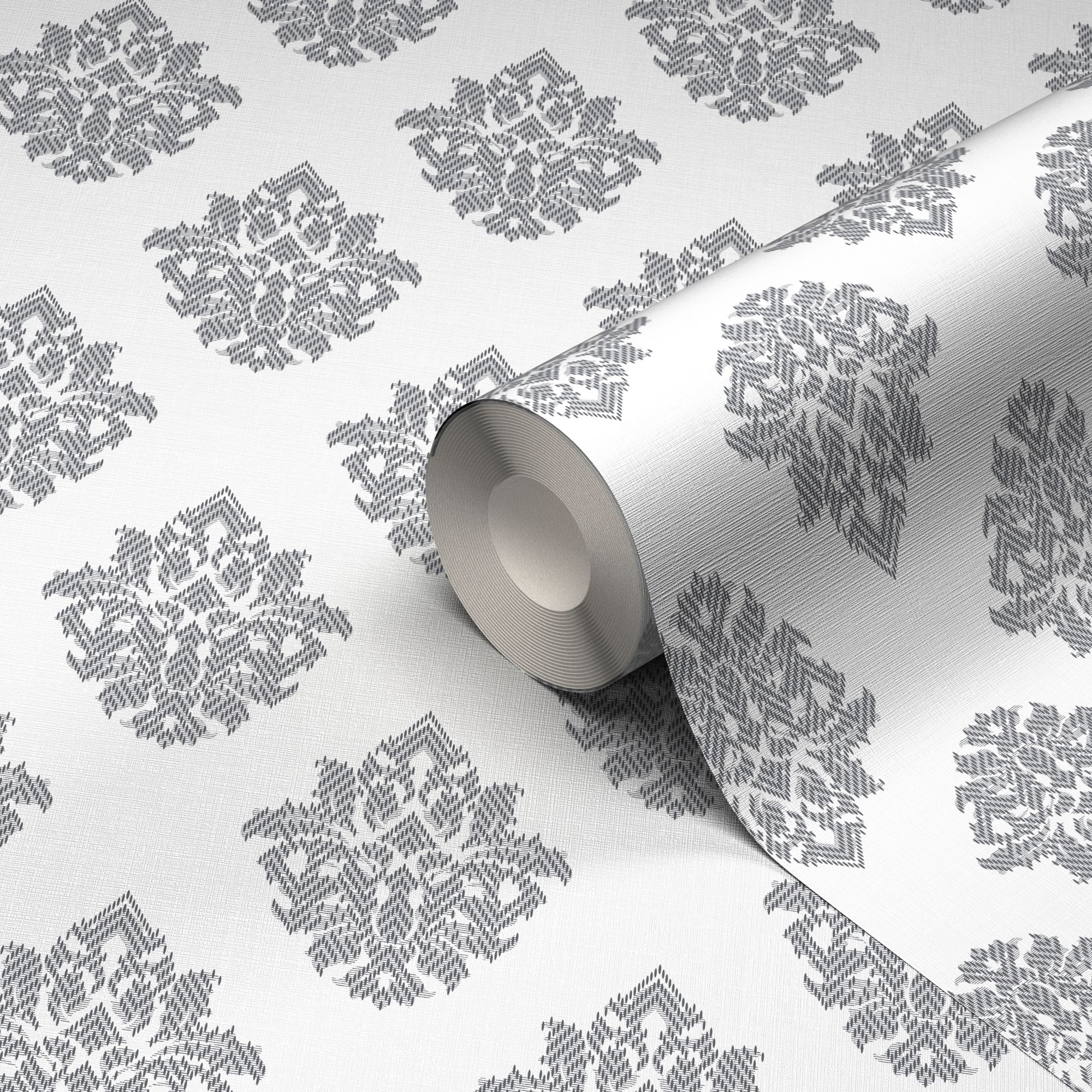 GoodHome Cloezia Grey & white Damask Textured Wallpaper Departments