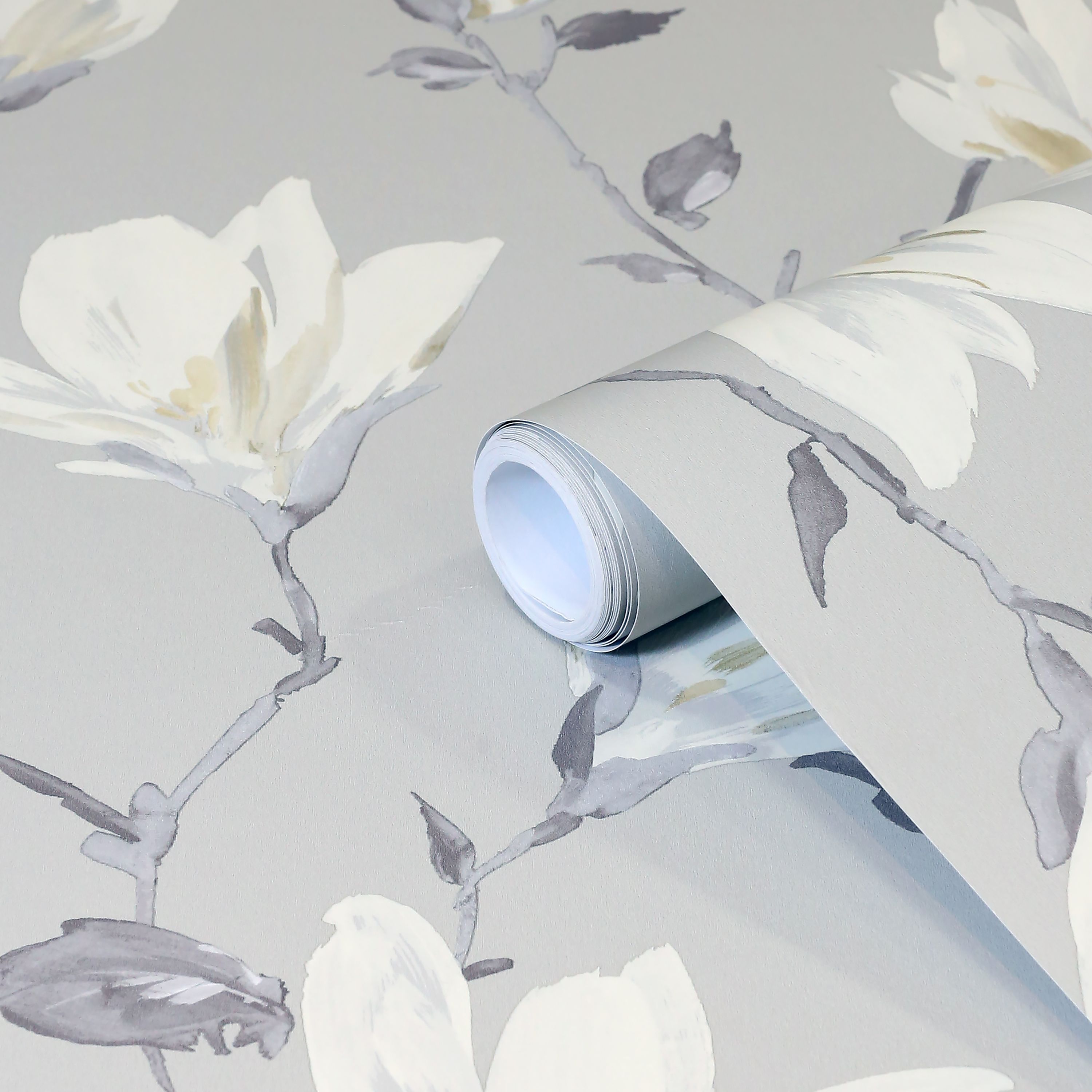 GoodHome Leuzea Grey Floral Smooth Wallpaper | Departments ...