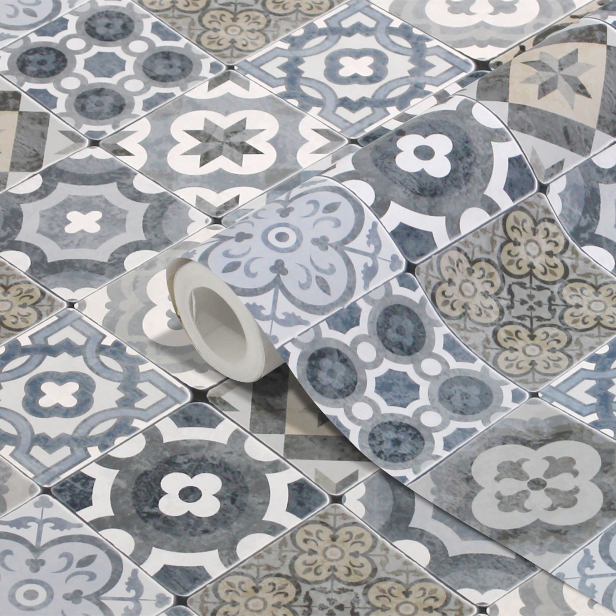 GoodHome Nonia Blue Tile effect Wallpaper Departments DIY at B&Q