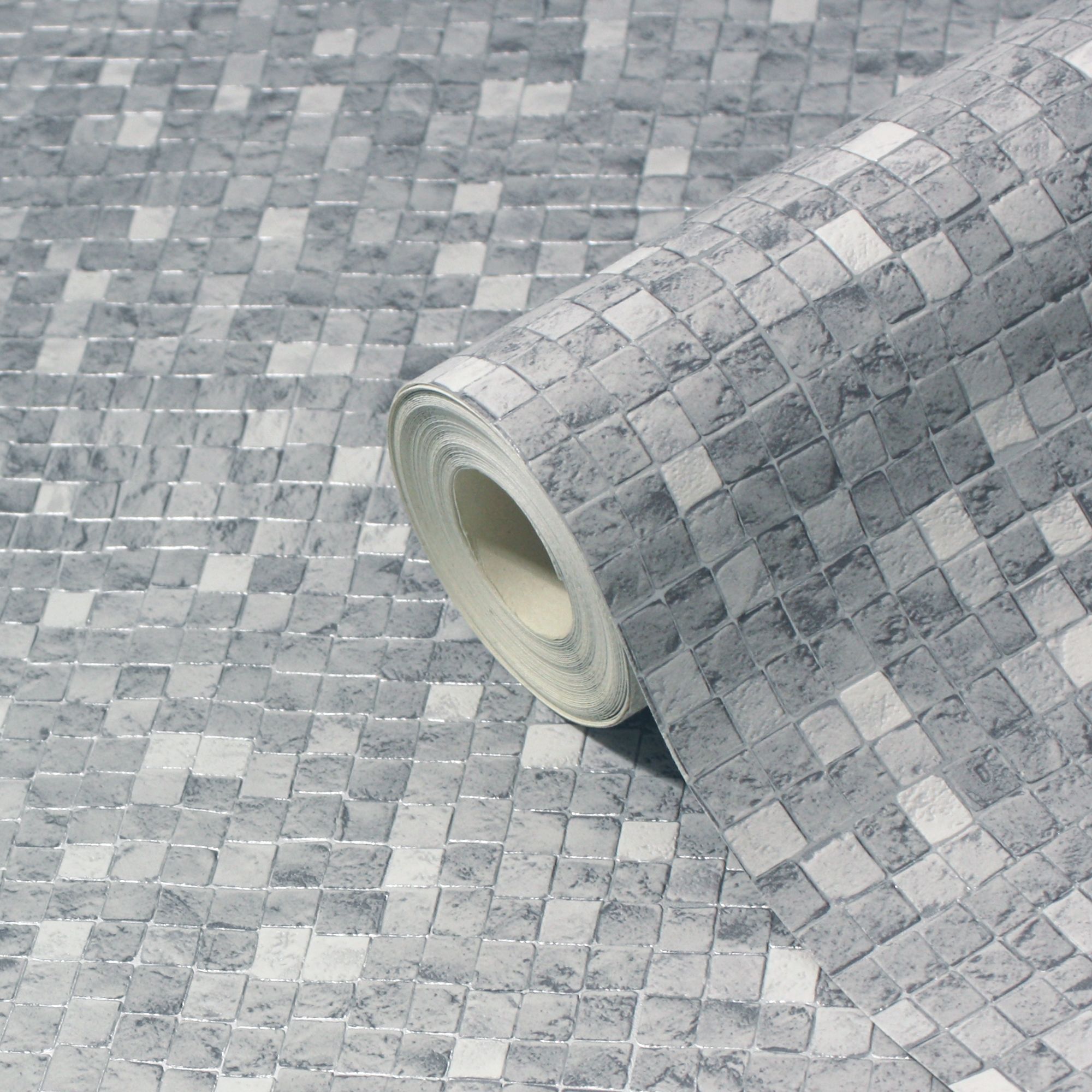 GoodHome Dunni Grey Mosaic Textured Wallpaper Departments DIY at B&Q