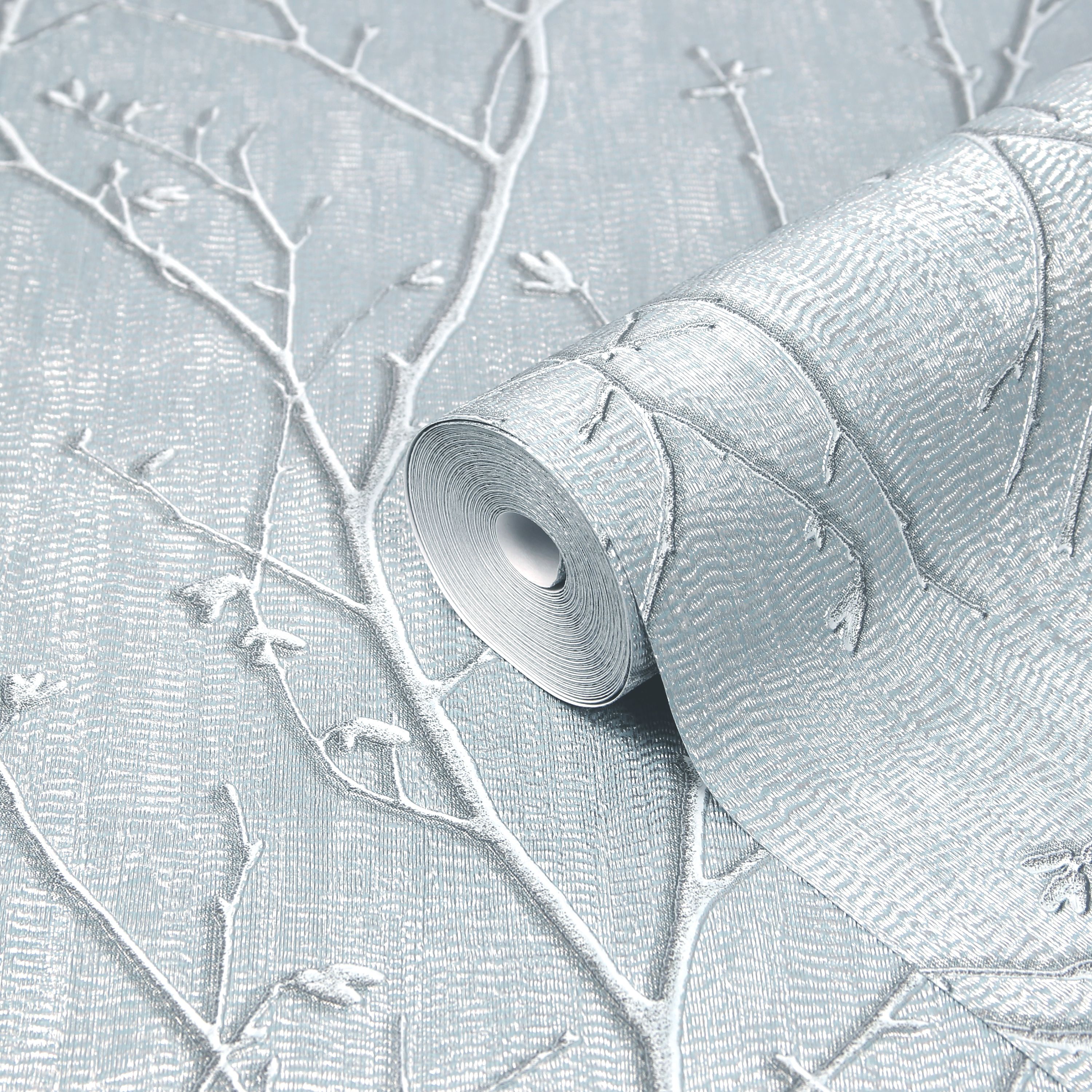 GoodHome Obetia Teal Tree Metallic effect Textured Wallpaper