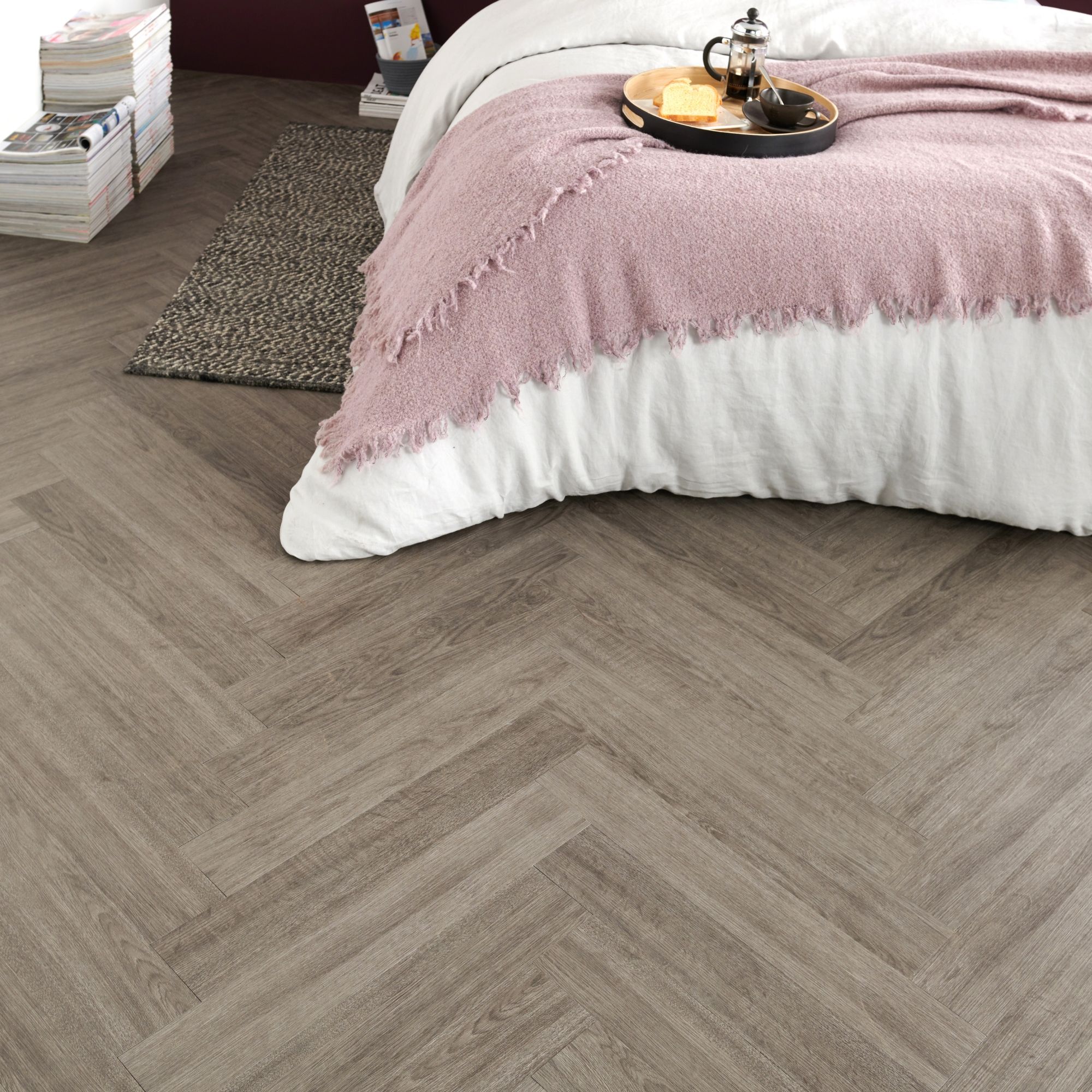 GoodHome Poprock Grey Wood effect Self adhesive Vinyl plank, 1.2m² Pack
