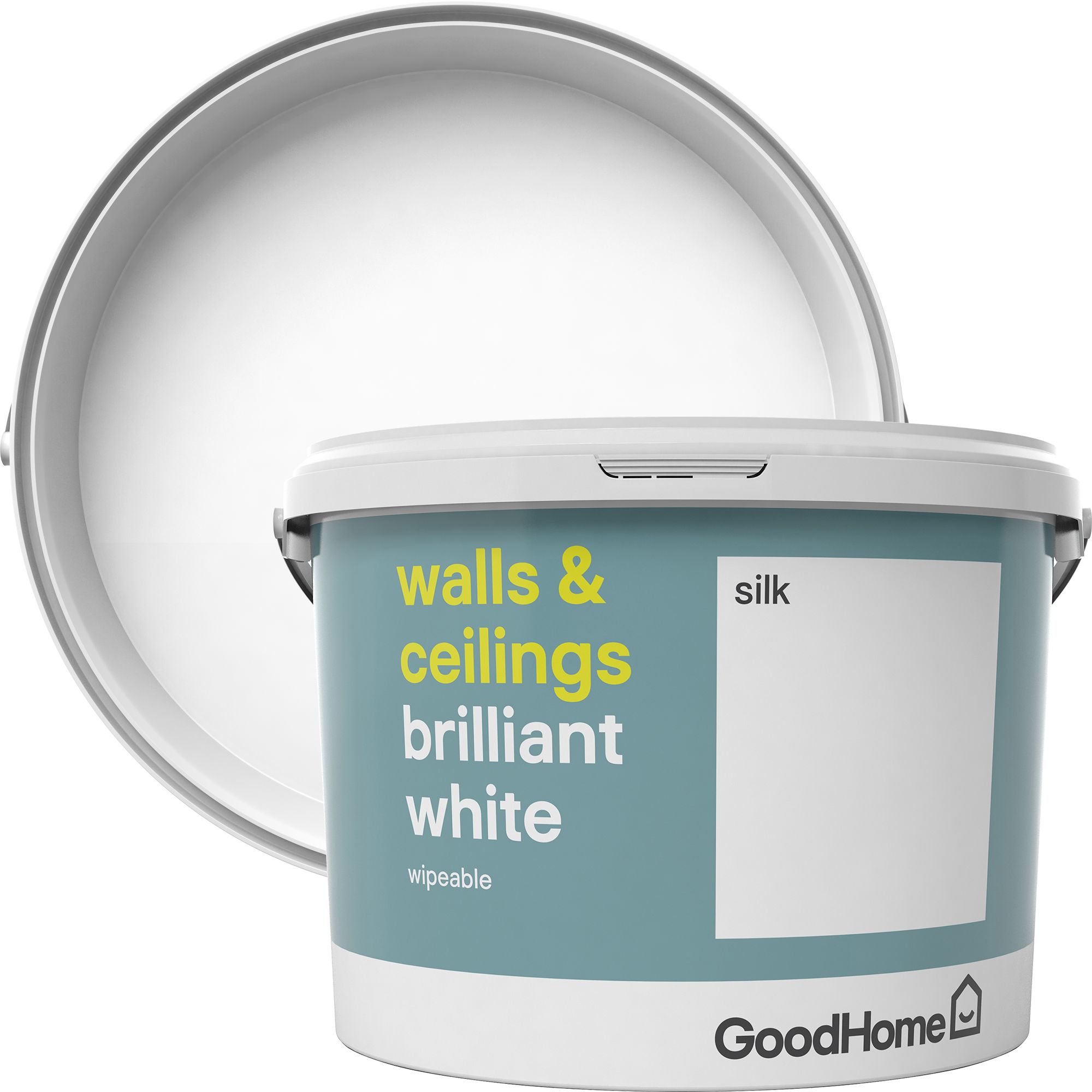 GoodHome Brilliant white Vinyl silk Emulsion paint, 10L Departments