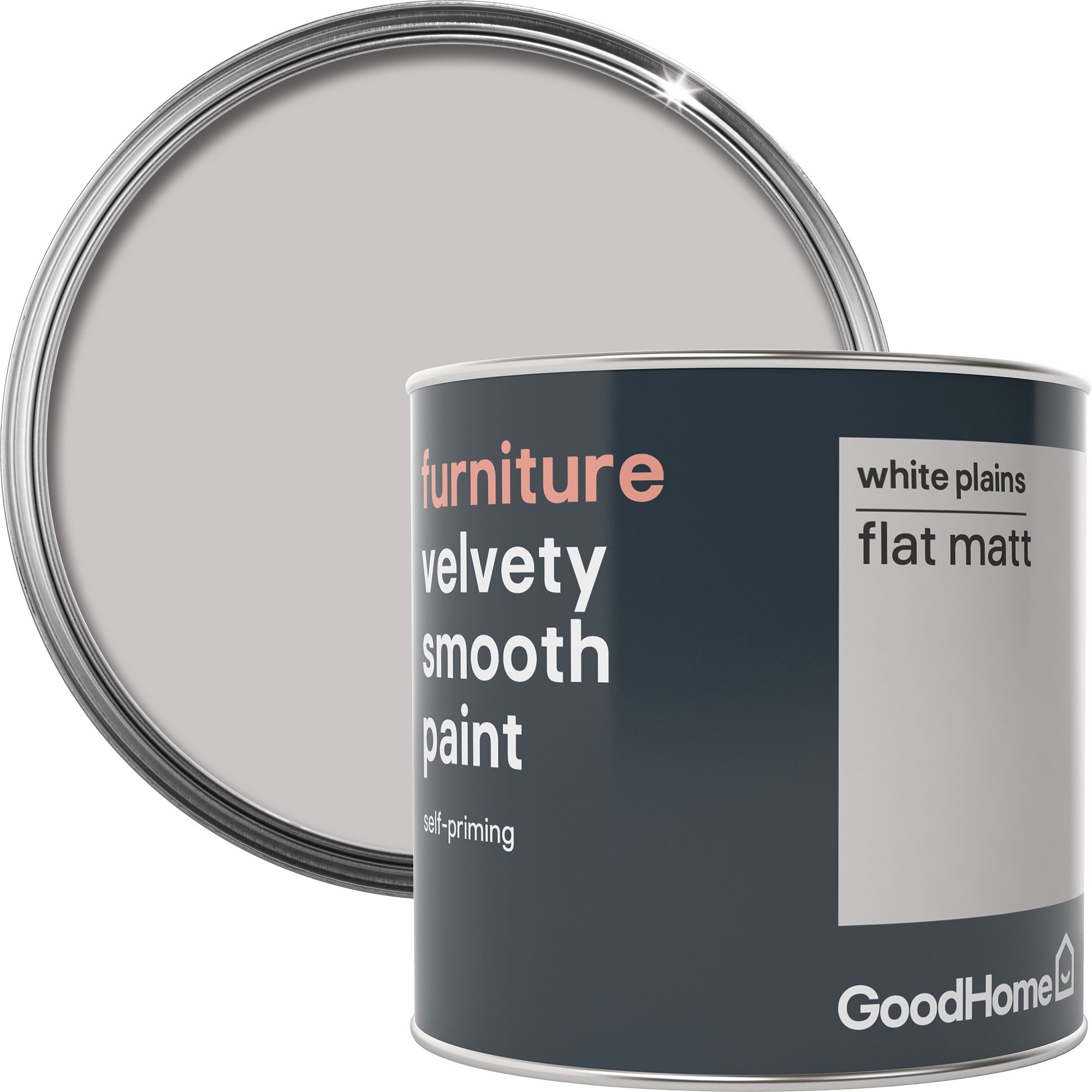 GoodHome White plains Flat matt Furniture paint 500ml Departments