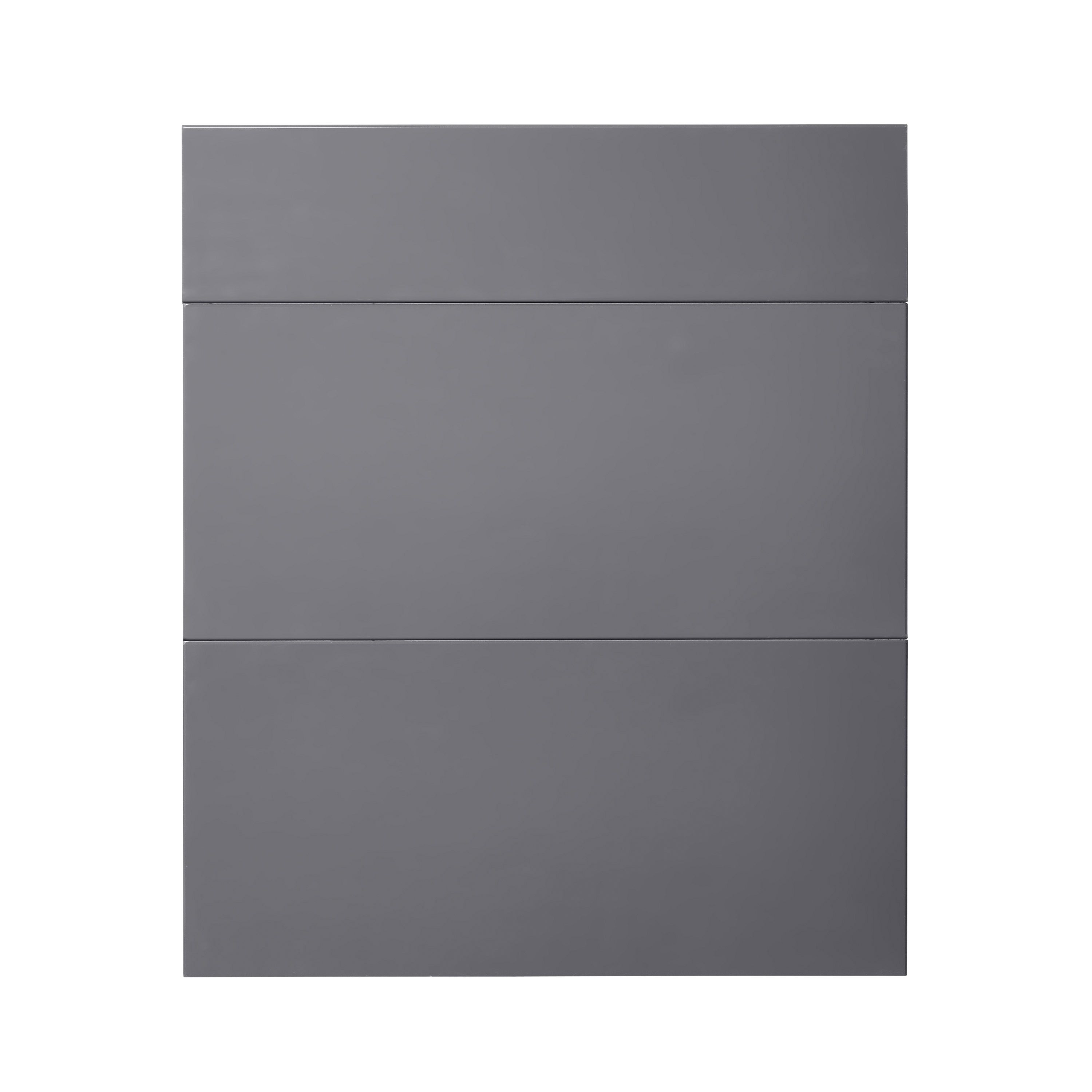 GoodHome Stevia Gloss anthracite slab Drawer front (W)600mm, Pack of 3