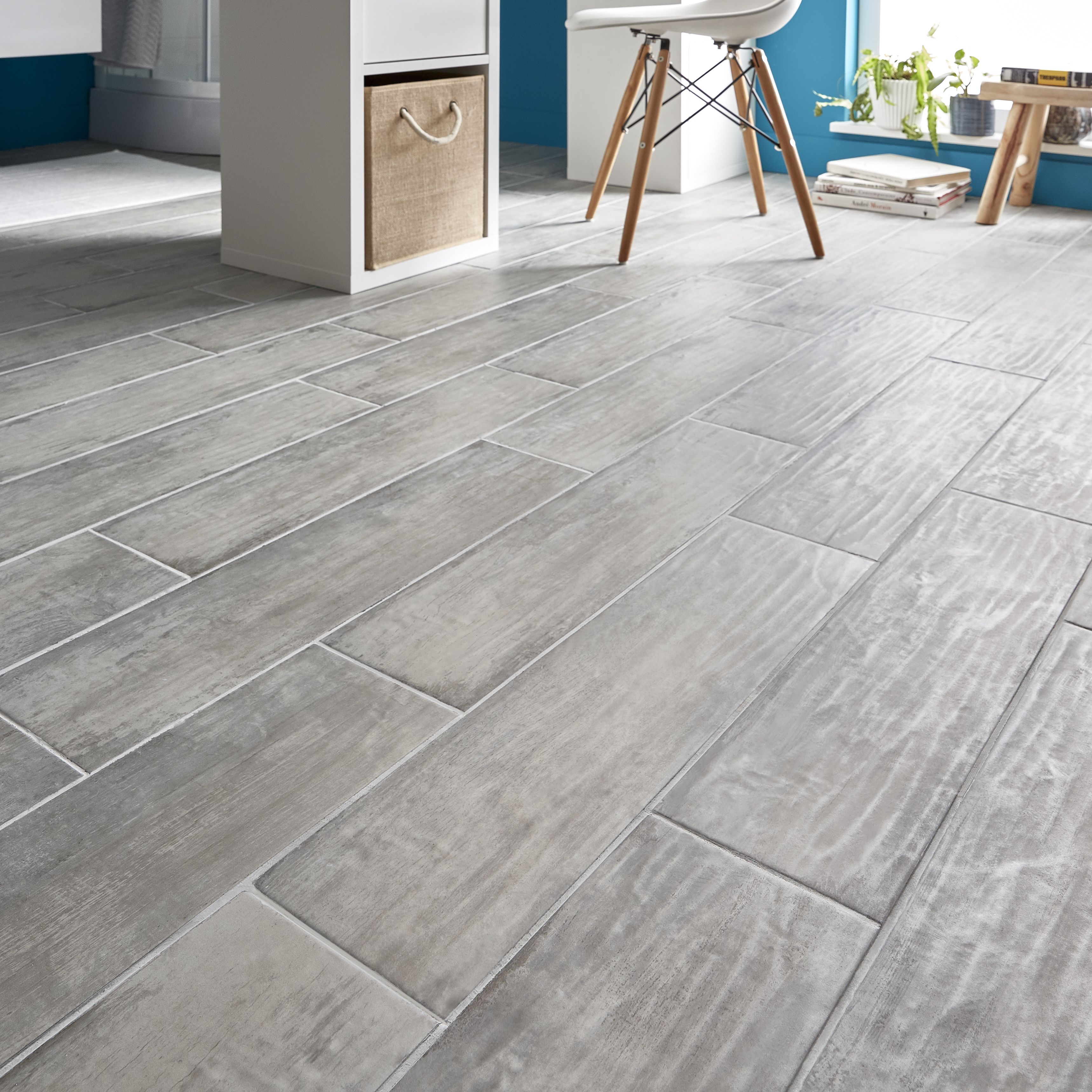 Soft Patinated Grey Matt Wood Effect Porcelain Floor Tile, Pack Of 11 