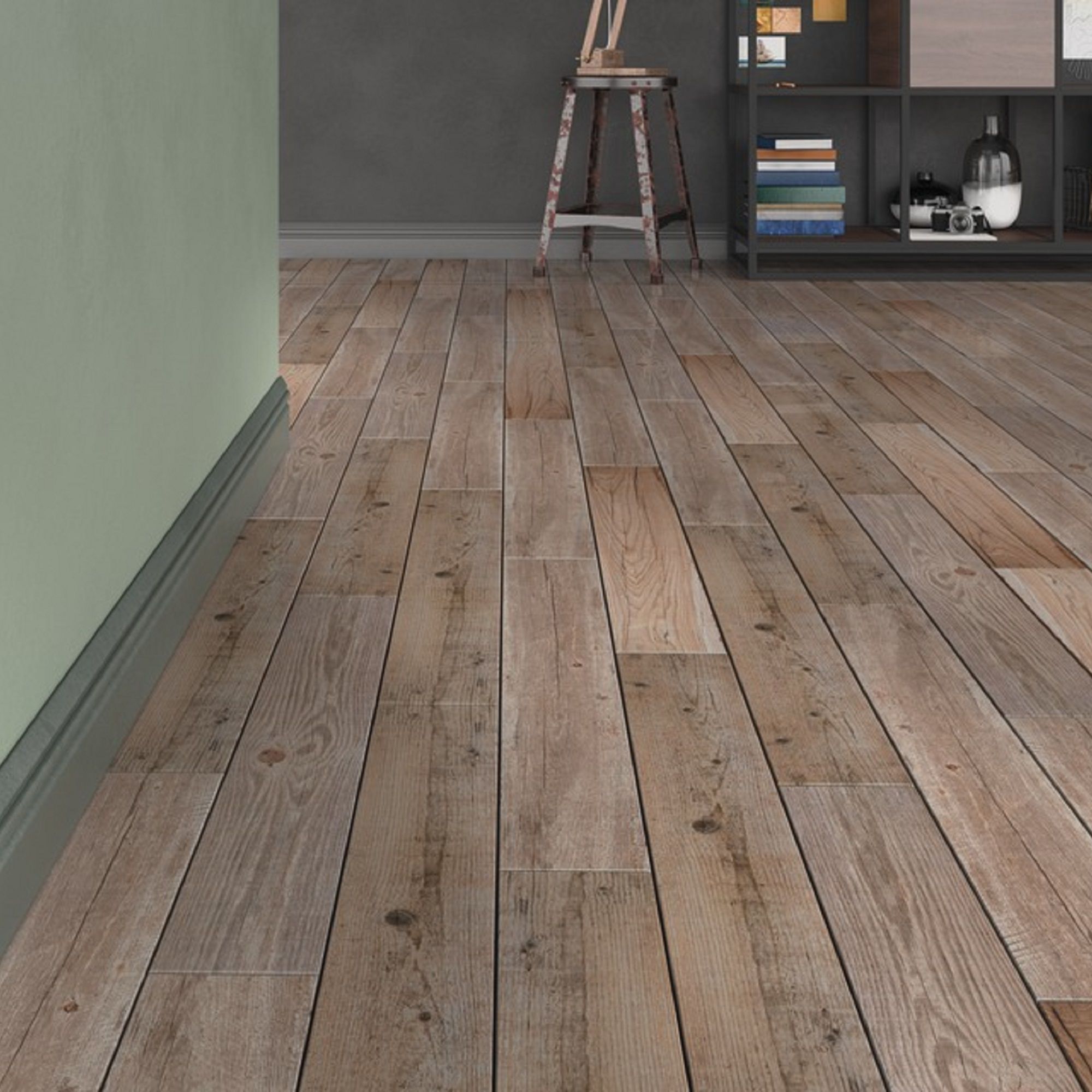 Vintage oak Natural Matt Wood effect Porcelain Floor tile, Pack of 7