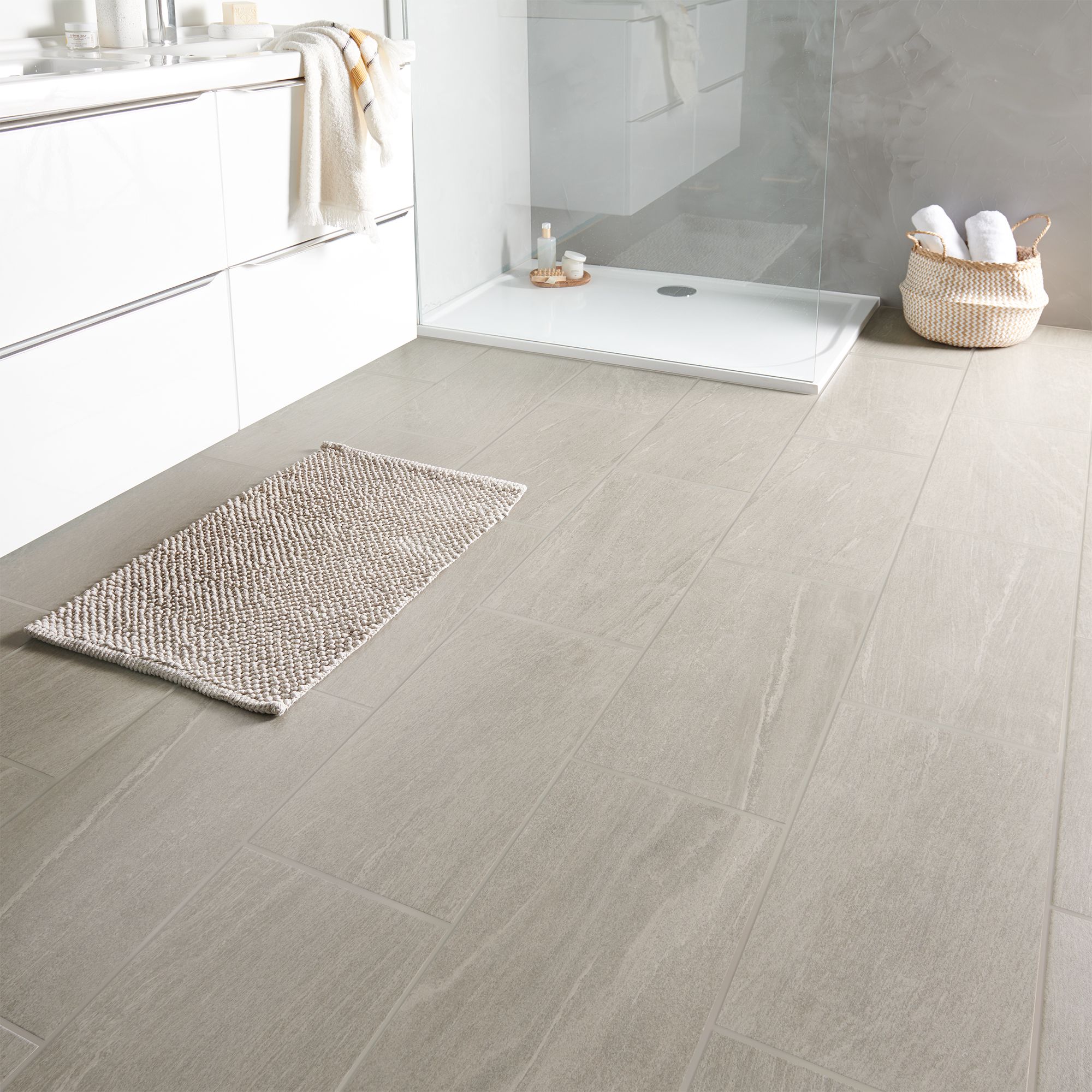 Natural Greige Satin Stone effect Porcelain Floor tile, Pack of 6, (L ...