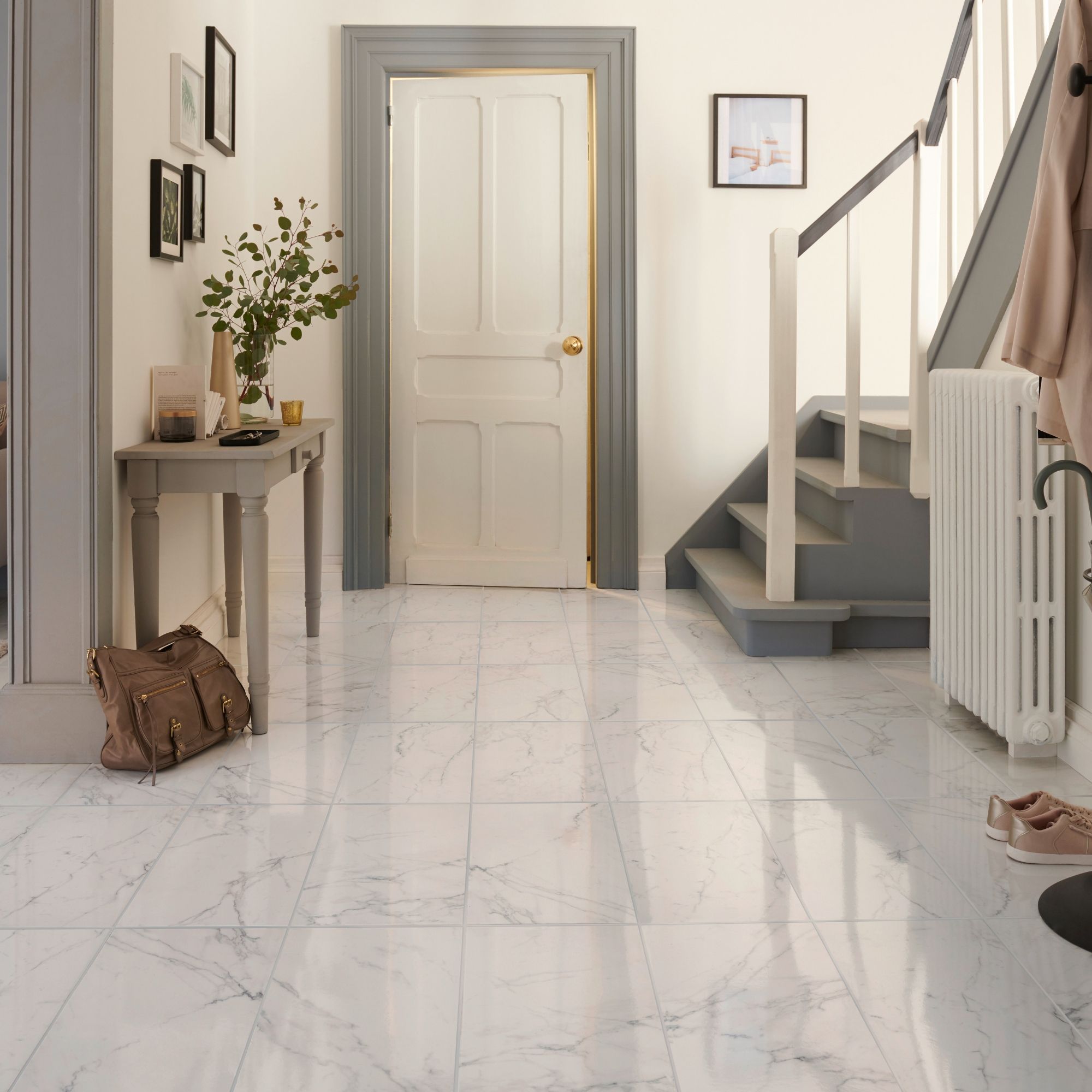 Elegance White Gloss Marble Effect Ceramic Floor Tile Pack Of 7