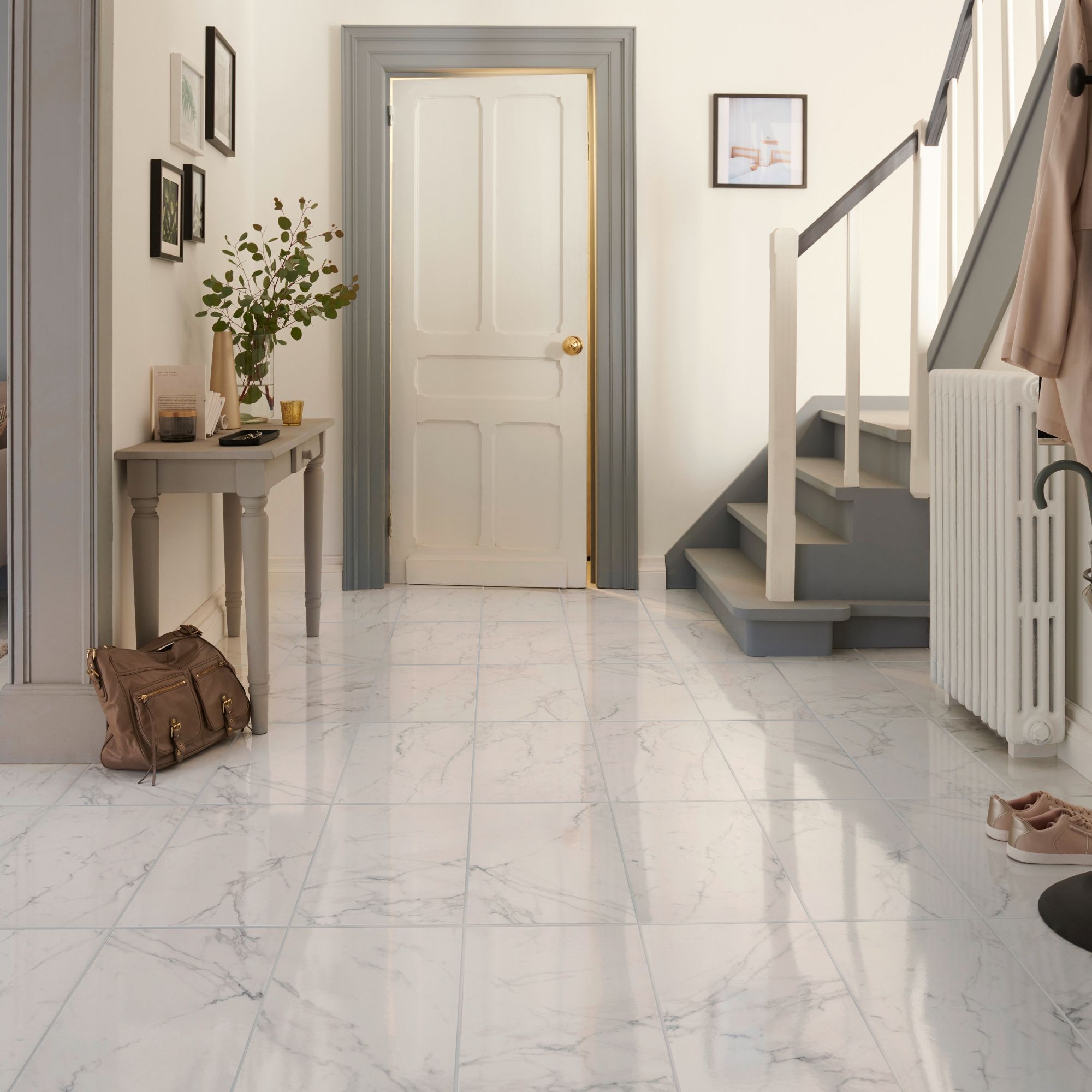 Elegance White Gloss Marble effect Ceramic Floor tile, Pack of 7, (L ...