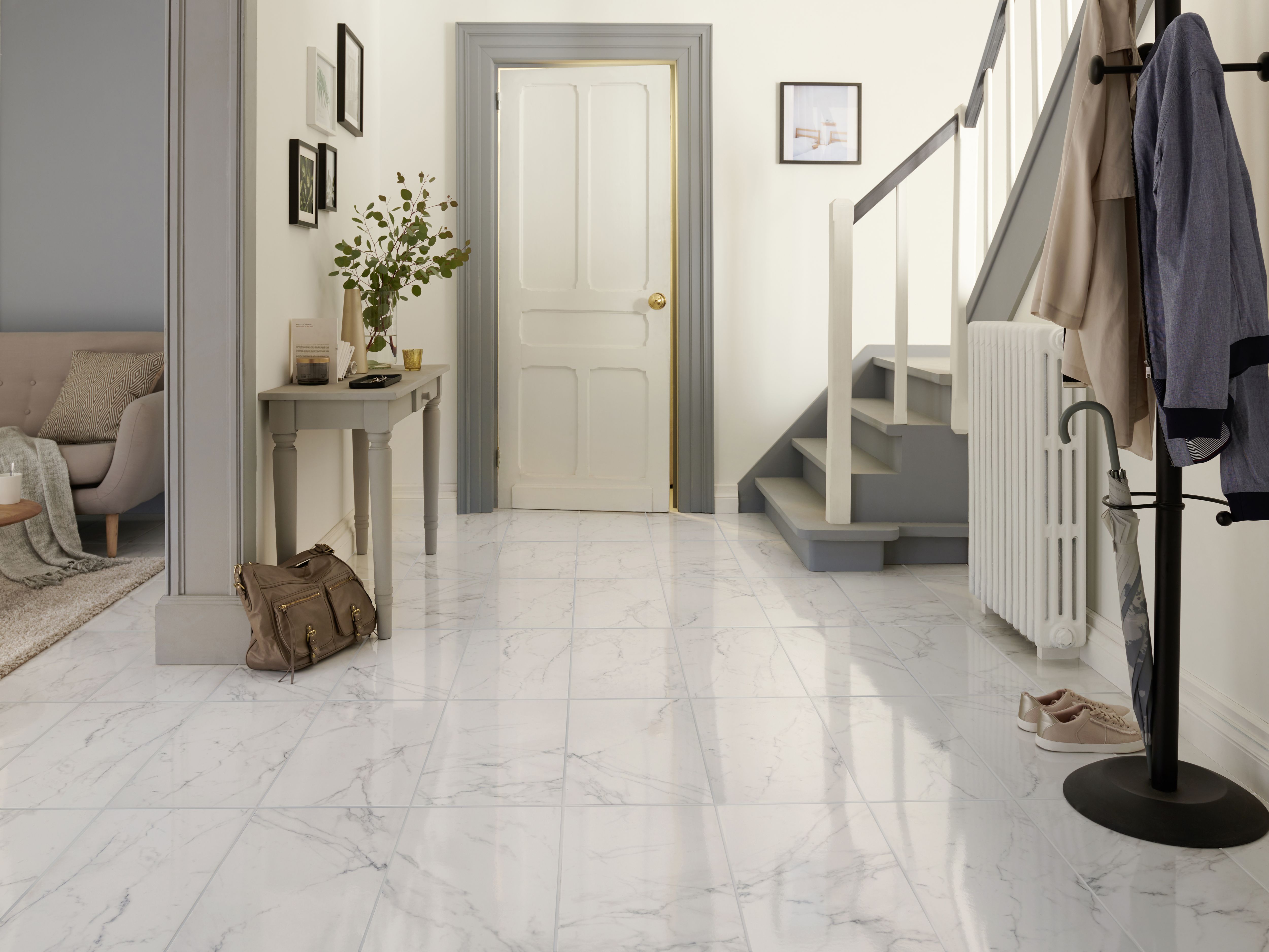 white gloss tiles living room