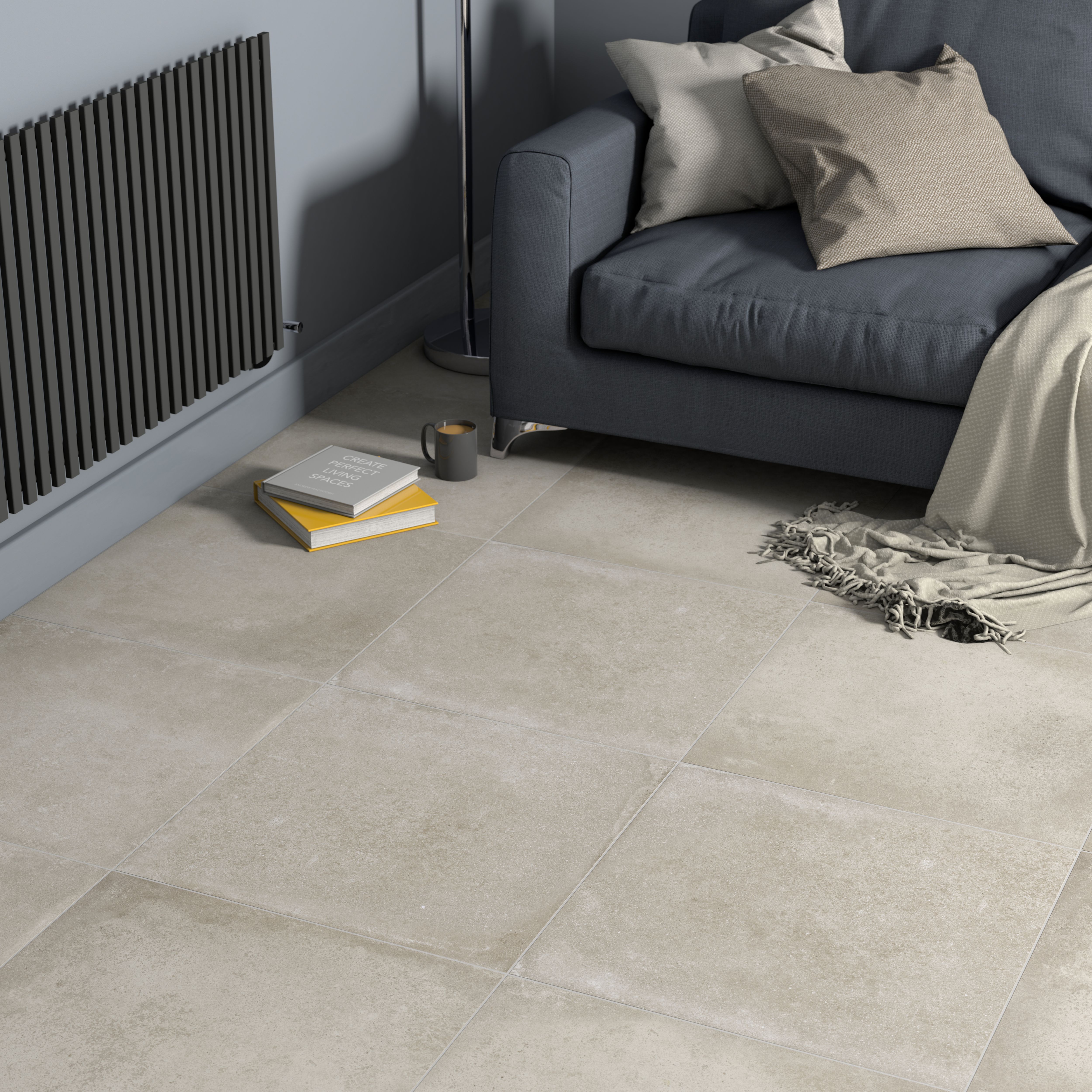 Kontainer Greige Matt Concrete effect Porcelain Floor tile, Pack of 3