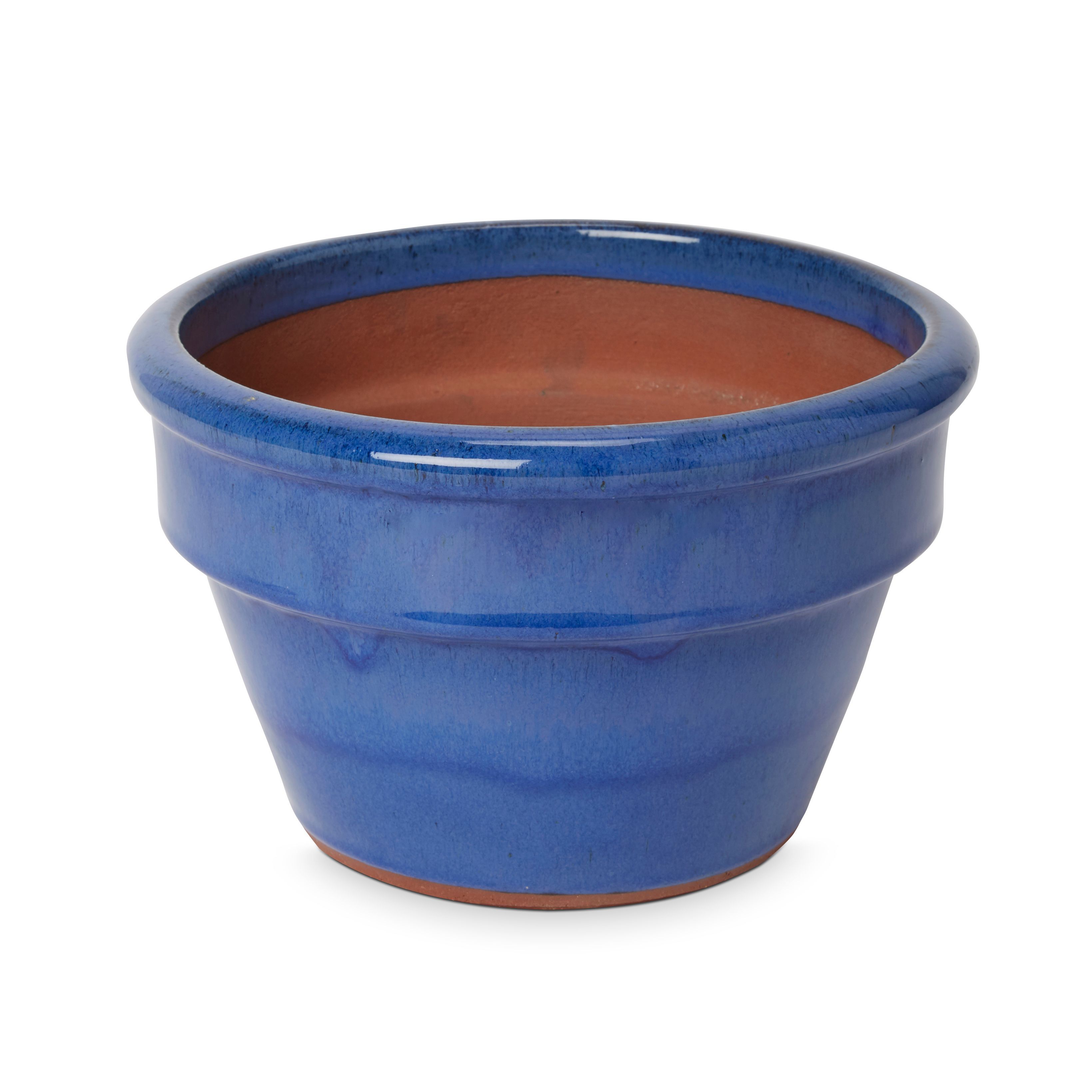 Tiwlip Round Glazed Blue Pot (H)140mm (Dia)230mm | Departments | DIY At B&Q