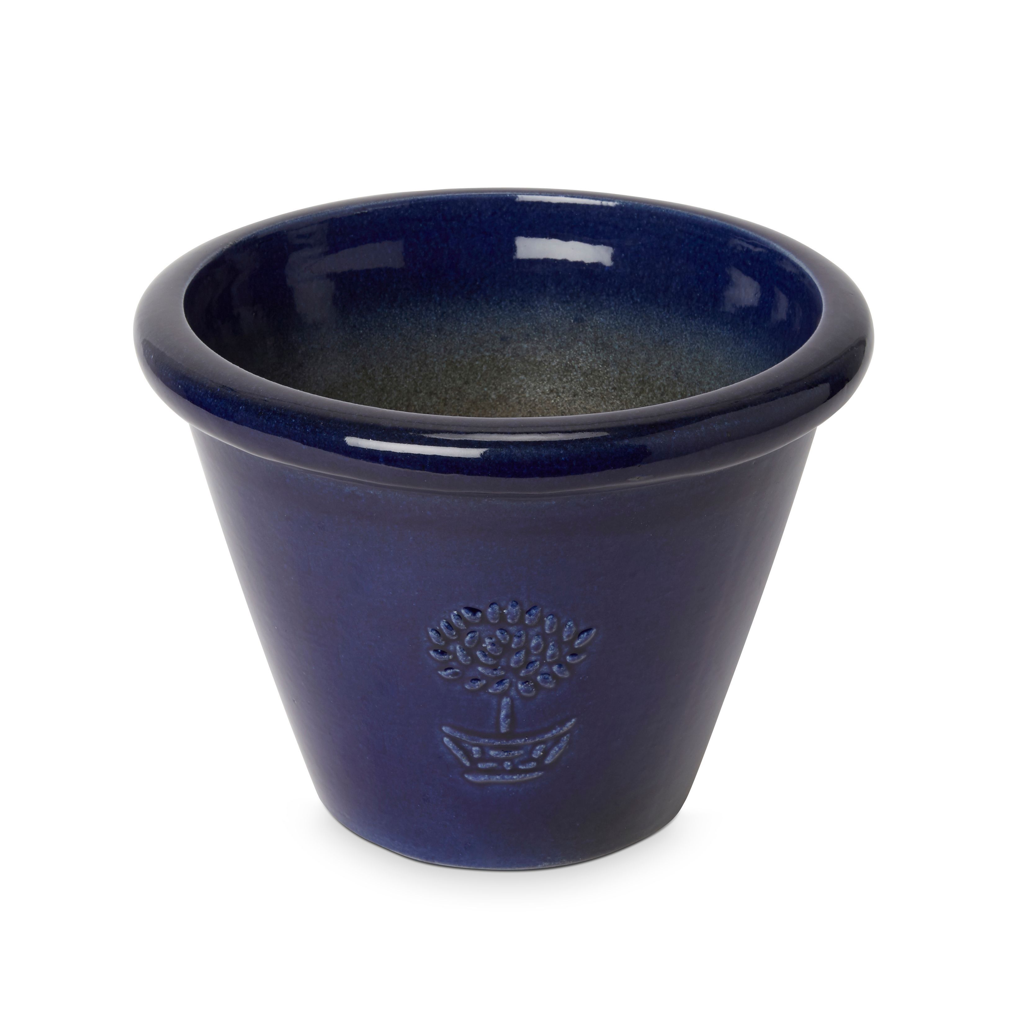 Tiwlip Round Glazed Dark blue Pot (H)220mm (Dia)290mm Departments DIY at B&Q