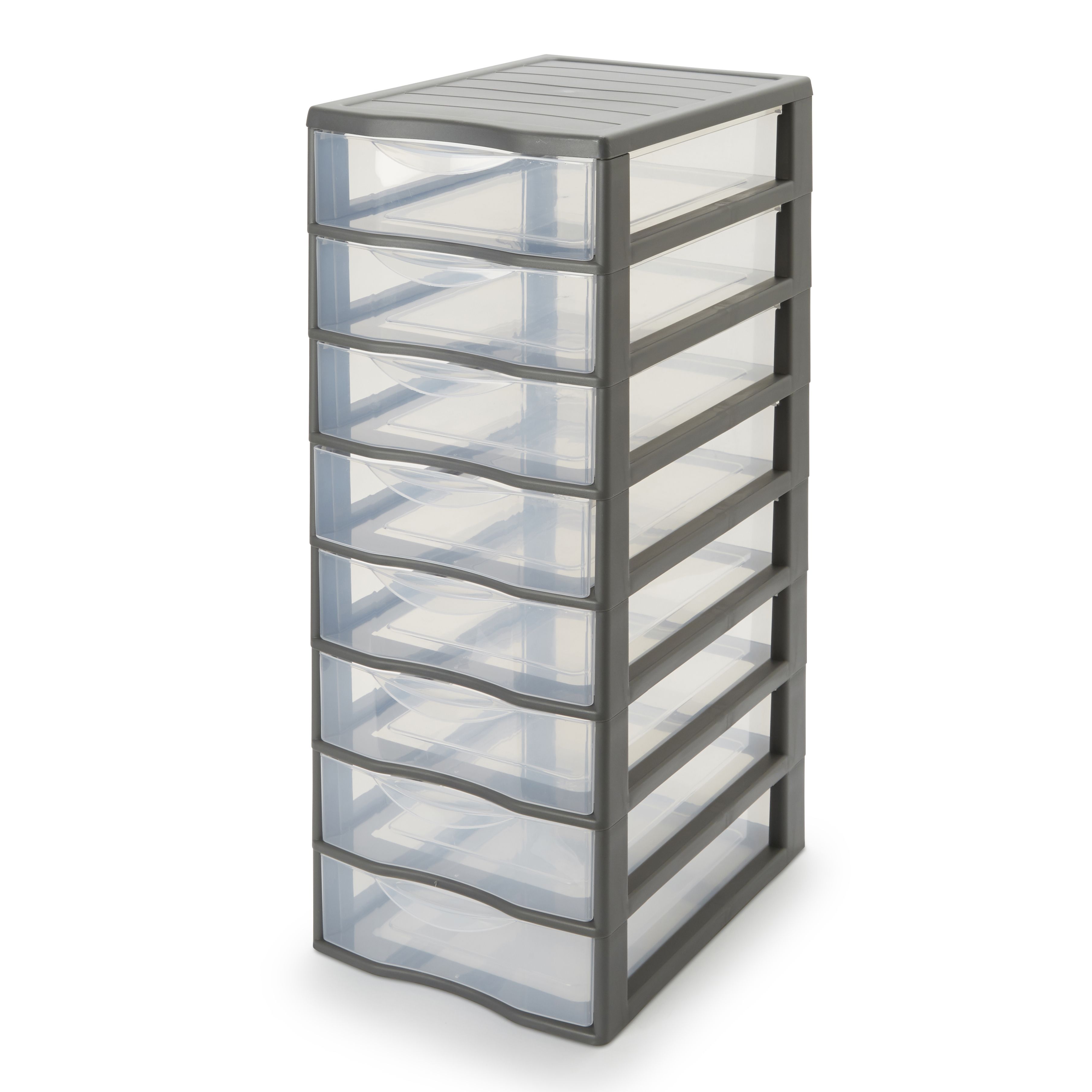 Kontor Clear & grey 33L Stackable Foldable 8 drawer Tower unit