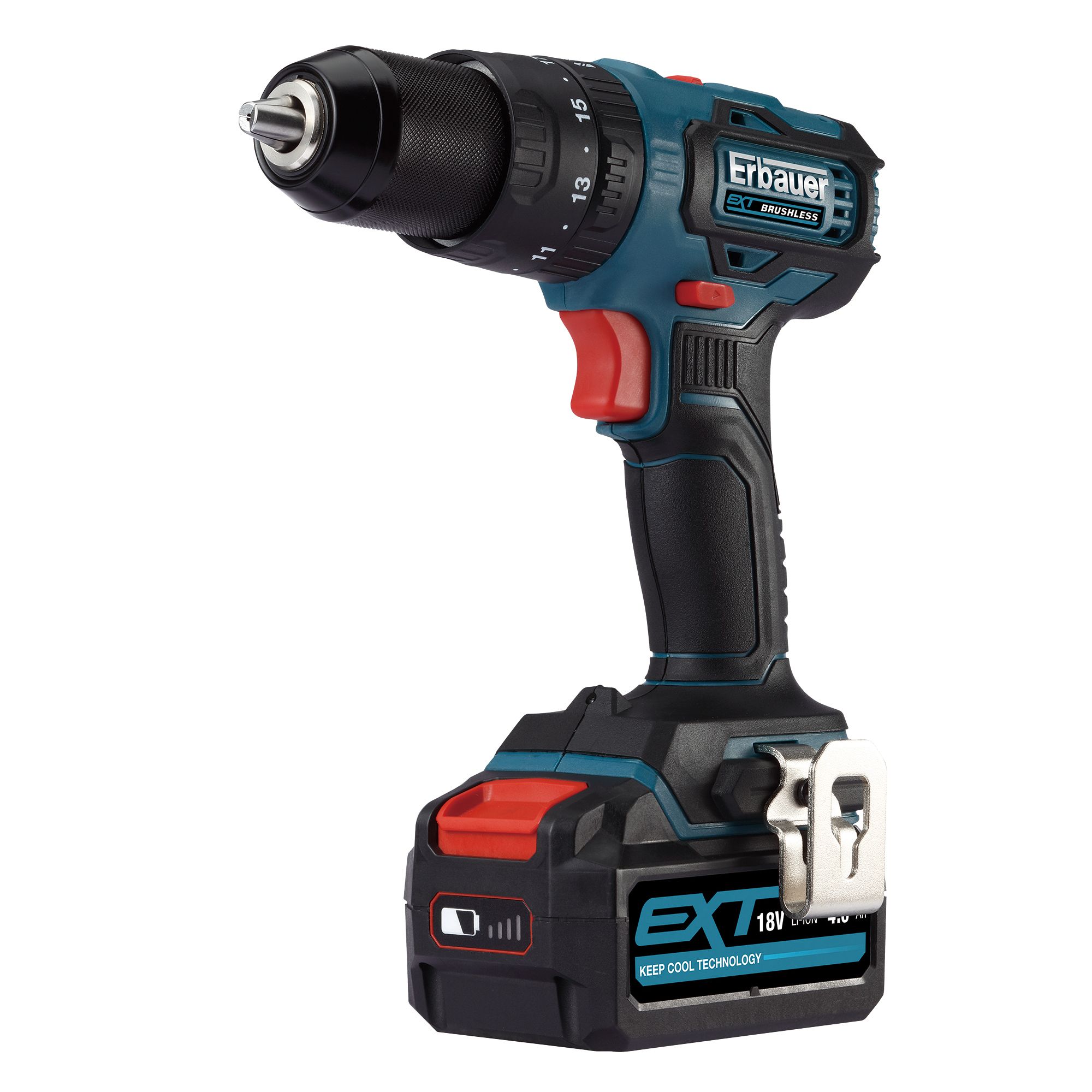 Erbauer EXT Cordless 18V 4Ah Lithium-ion Brushless Combi Drill 1 ...