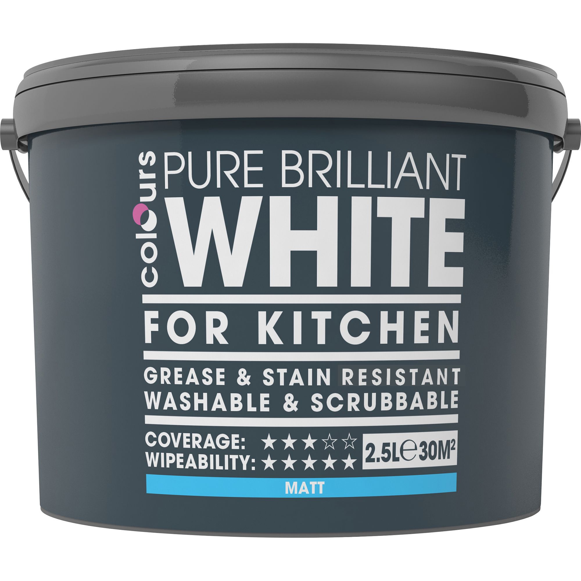 Colours Kitchen White Matt Emulsion paint 2.5L Departments DIY at B&Q