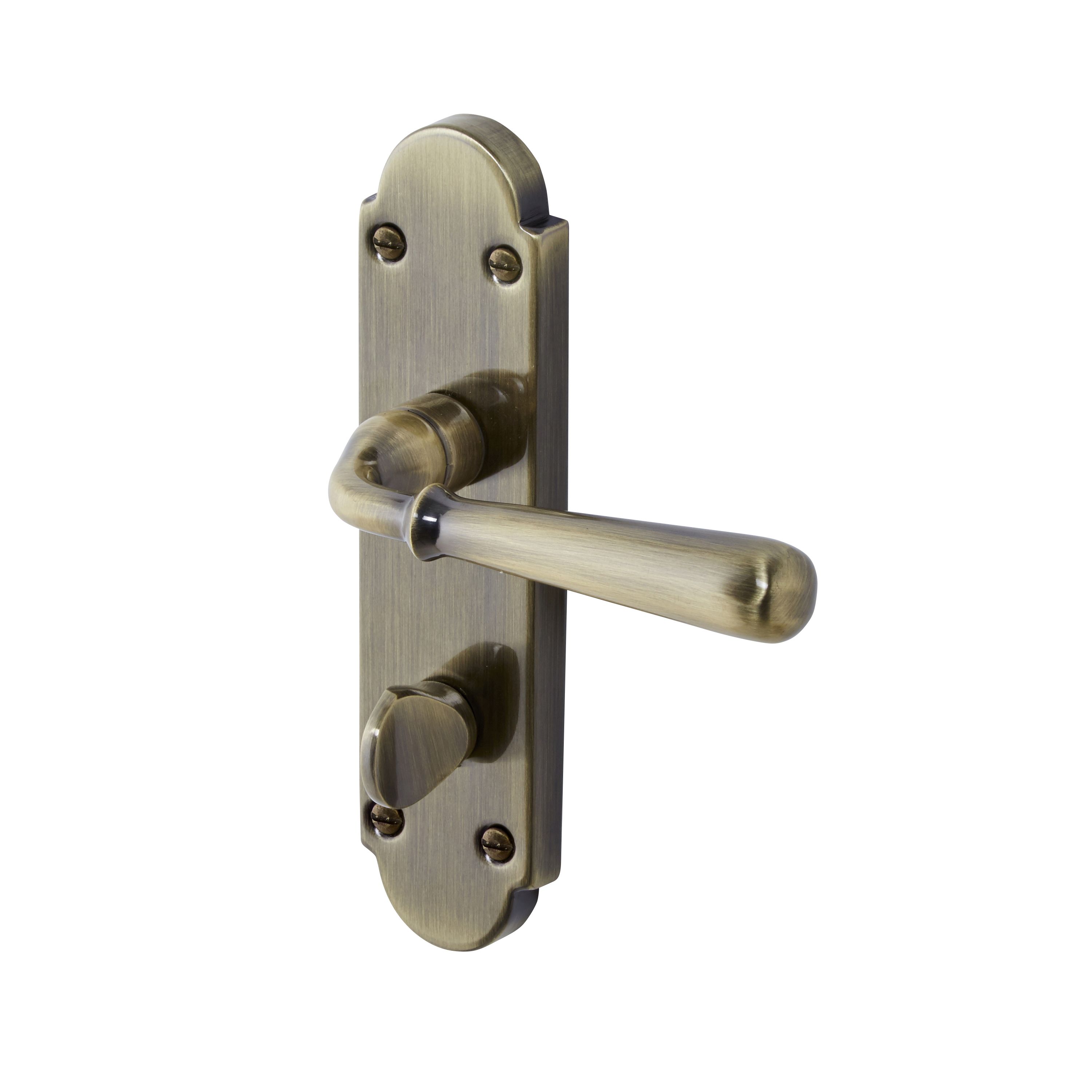Leba Antique Brass effect Internal Straight Bathroom Door handle, Pair Departments DIY at B&Q