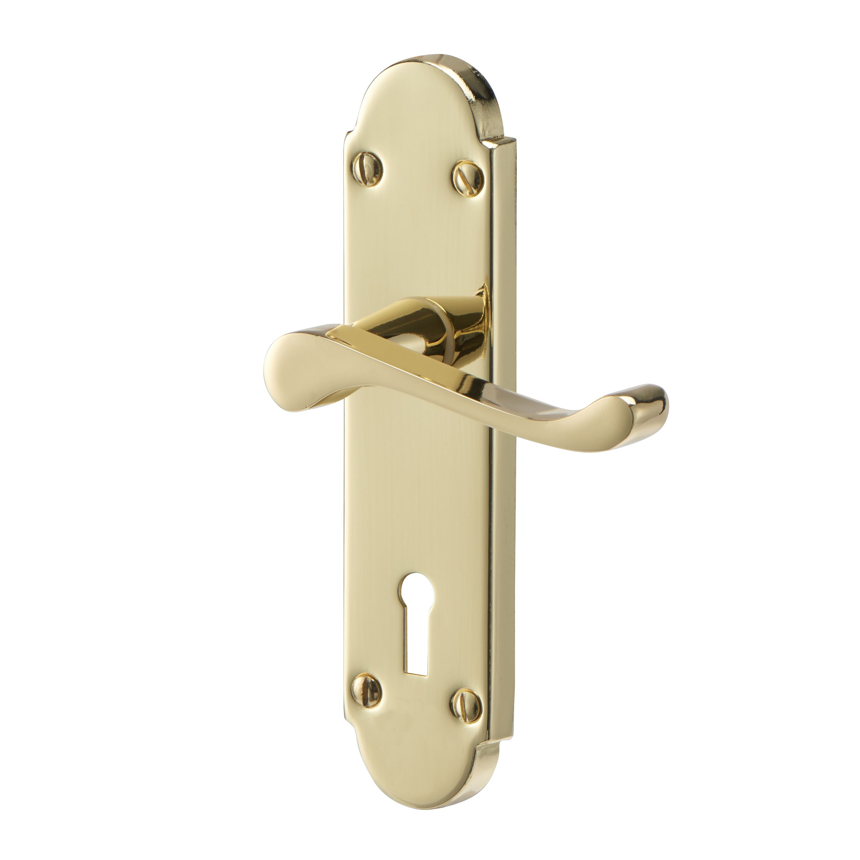 Beja Polished Brass effect Internal Scroll Lock Door handle, Pair