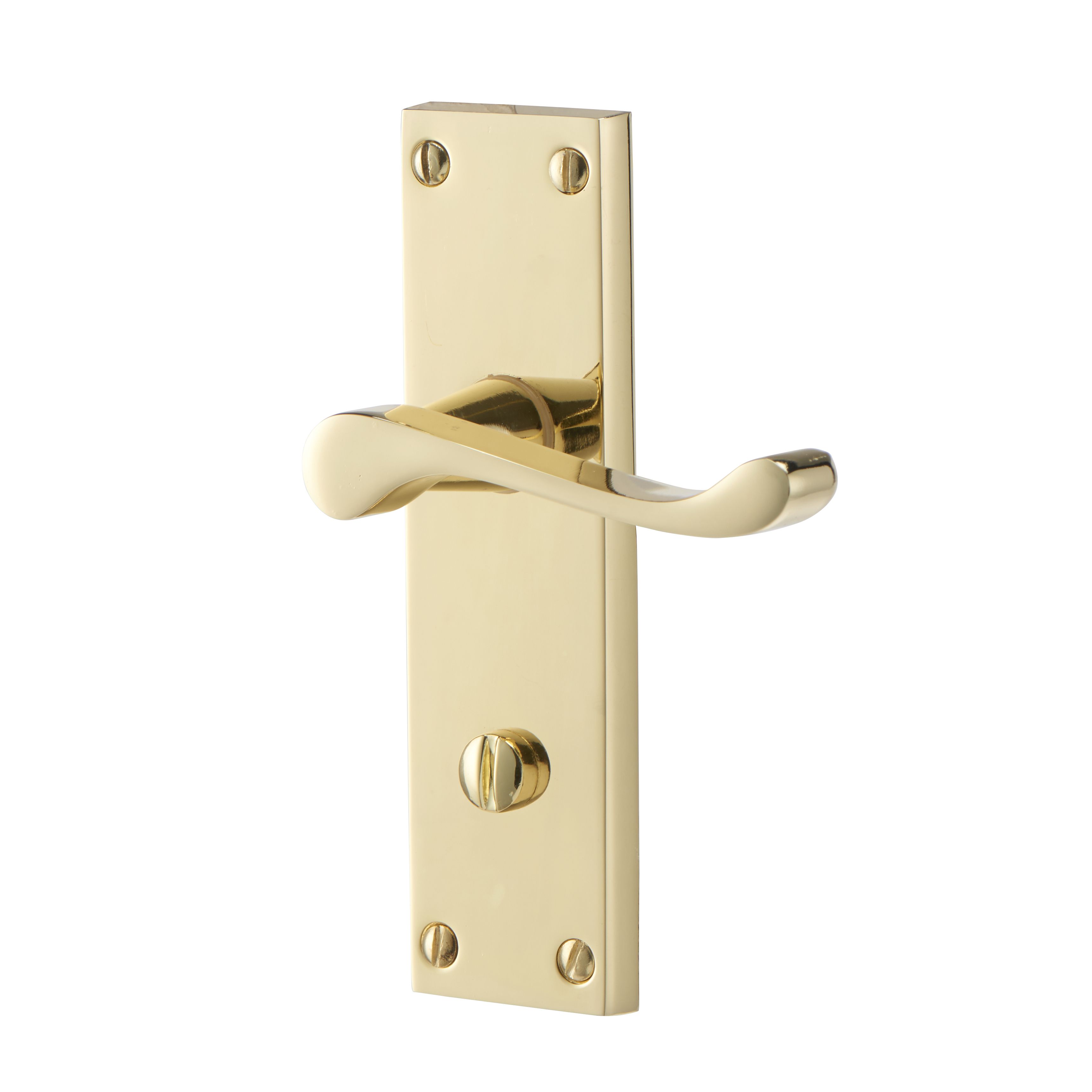 Nehou Polished Brass effect Internal Scroll Bathroom Door handle, Pair | Departments | DIY at B&Q