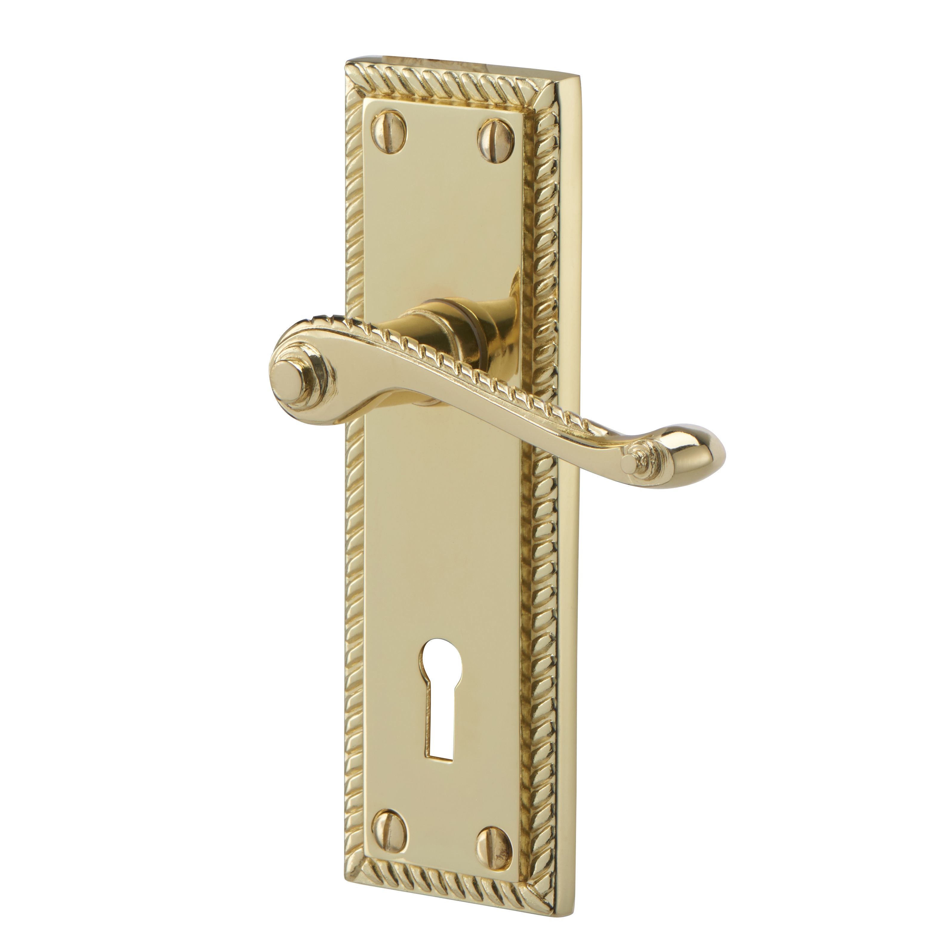 Louga Polished Brass effect Internal Scroll Lock Door handle, Pair