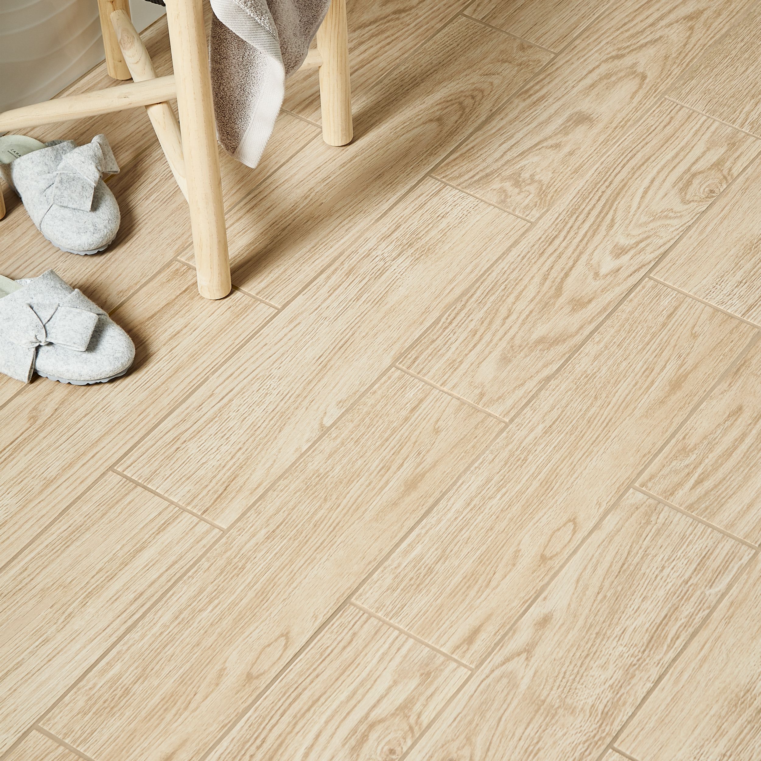 Guigliano Beige Matt Wood effect Ceramic Floor tile, Pack of 10, (L)600mm (W)154mm Departments