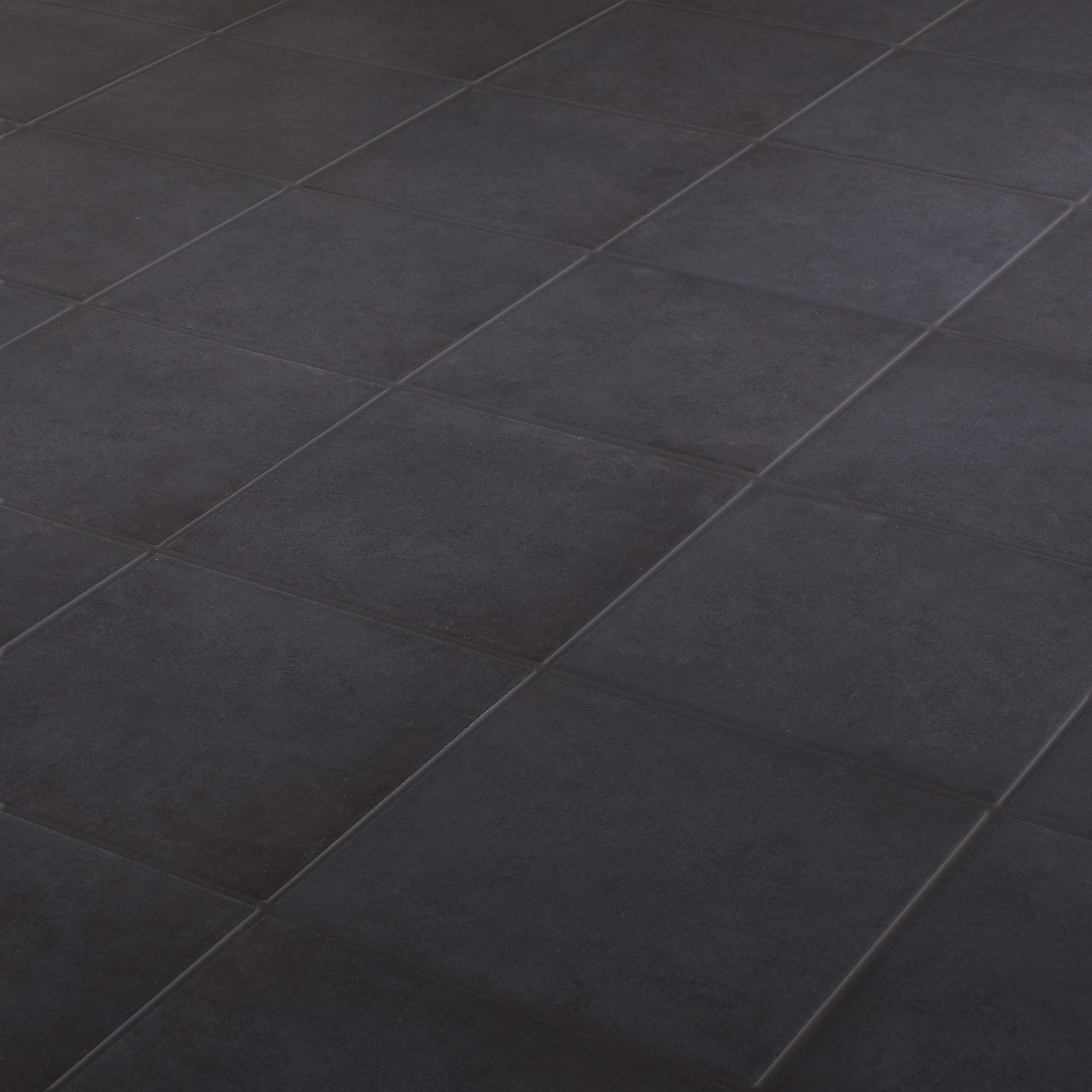 Konkrete Black Matt Porcelain Floor tile, Pack of 34, (L)200mm (W)200mm ...
