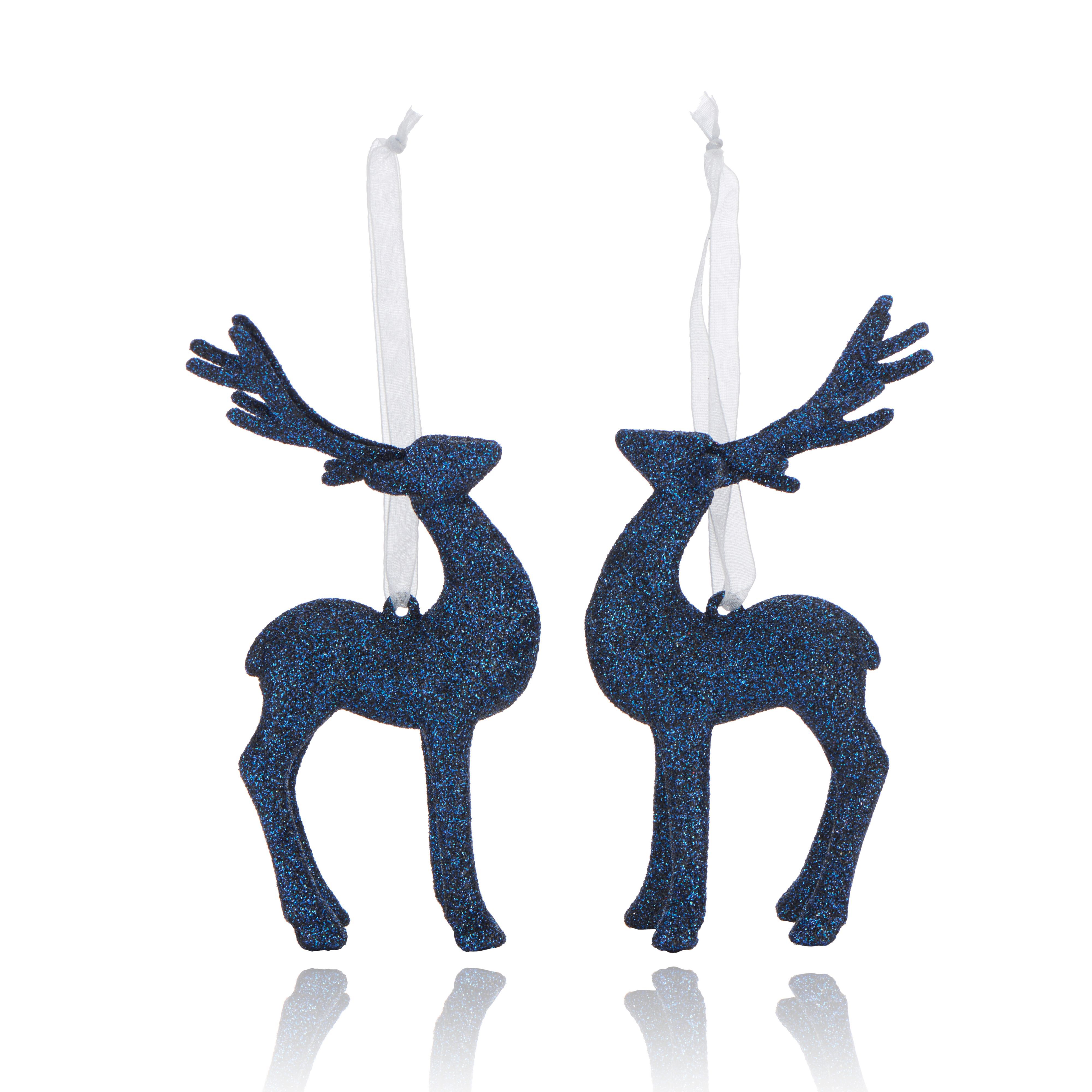 Glitter Blue 3D Reindeer Decorations, Pack of 2  Departments  DIY at B&Q