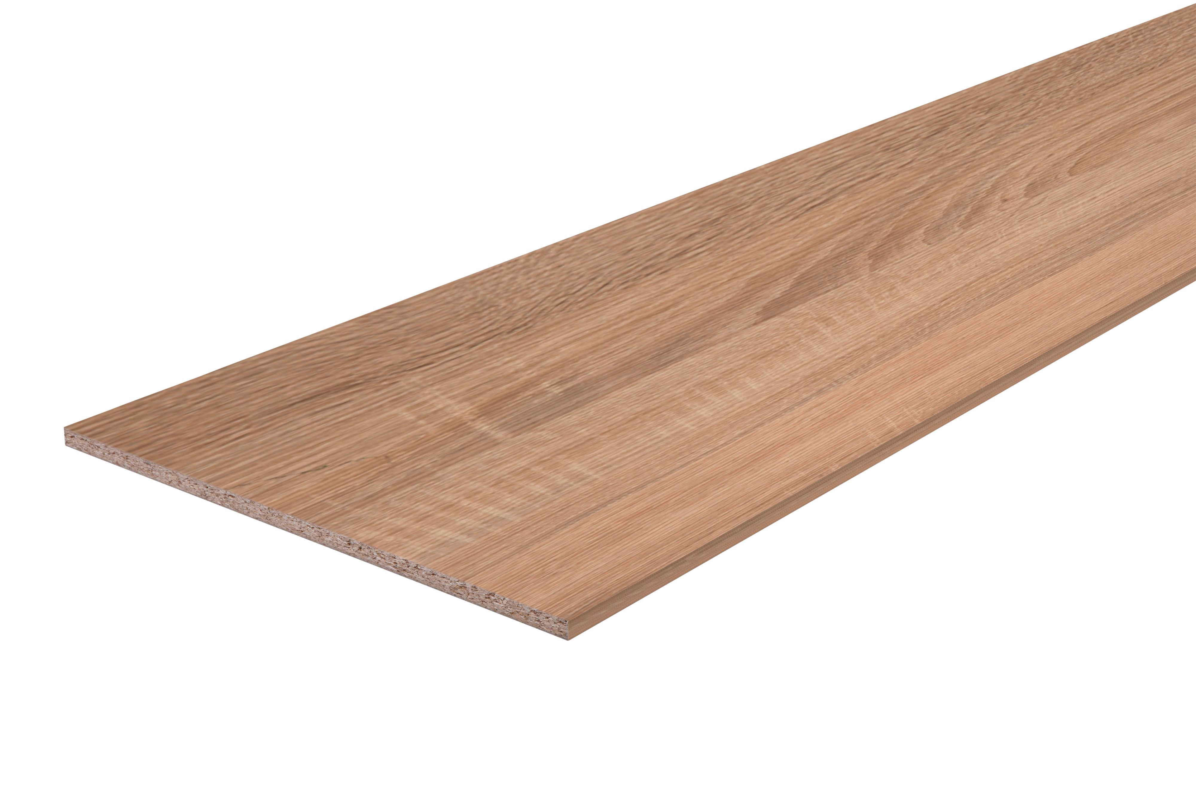 Oak effect Semi edged Chipboard Furniture board, (L)2.5m (W)200mm (T