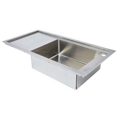 Cooke Lewis Ampere 1 Bowl Brushed Stainless Steel Sink Drainer Departments Diy At B Q