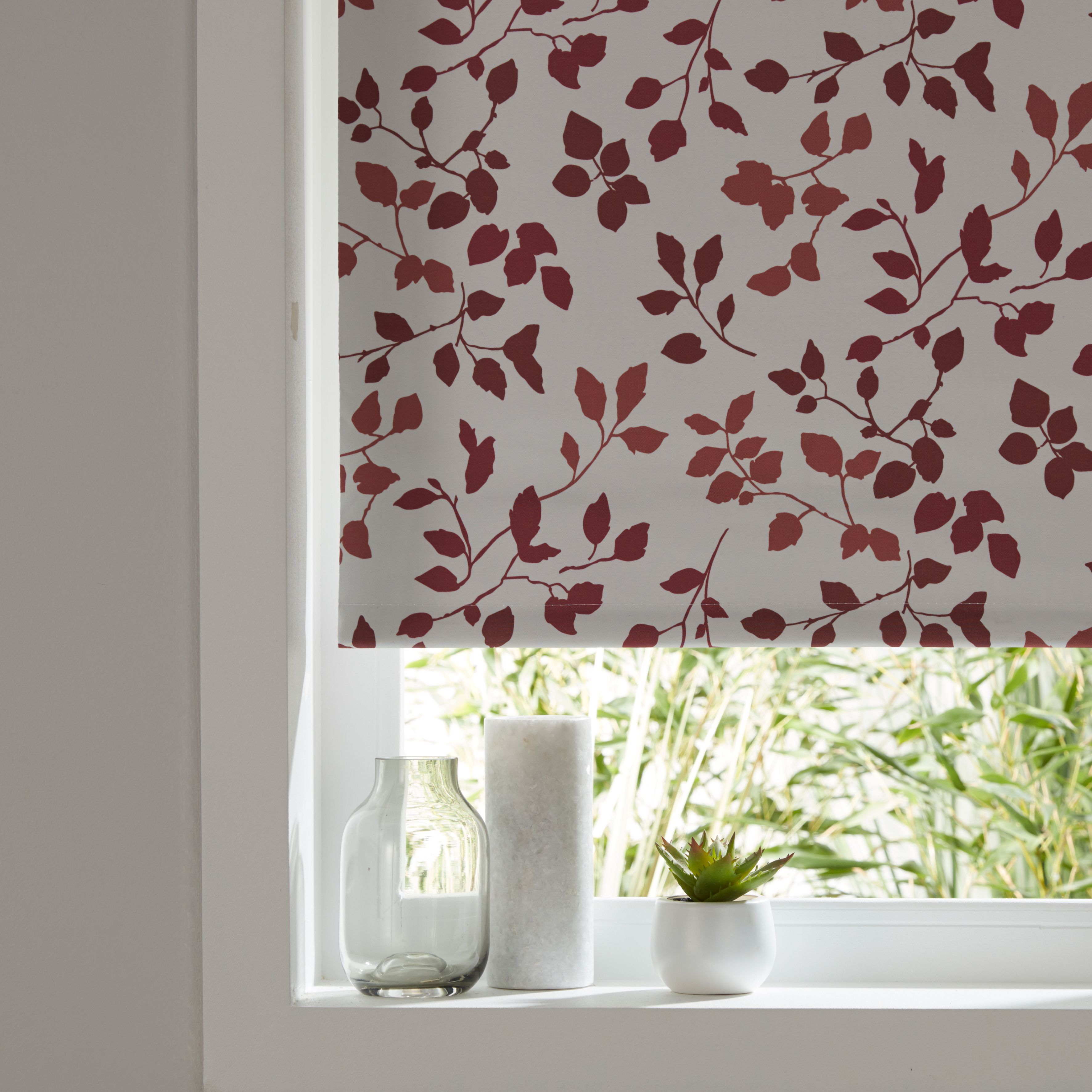 Boreas Corded Ivory & red Foliage Blackout Roller Blind (W)160cm (L