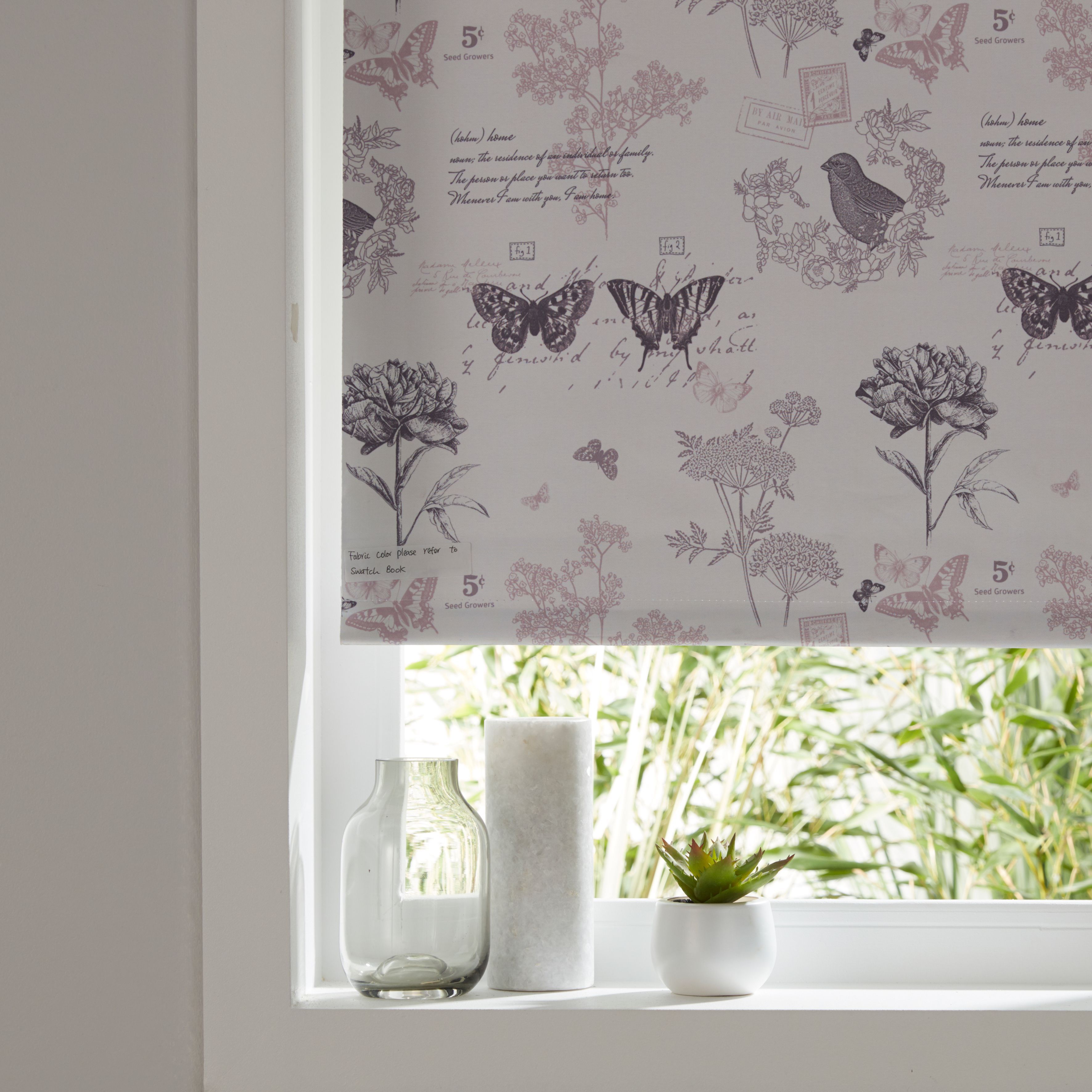 Colours Boreas Corded Ivory & pink Blackout roller blind (L)195 cm (W