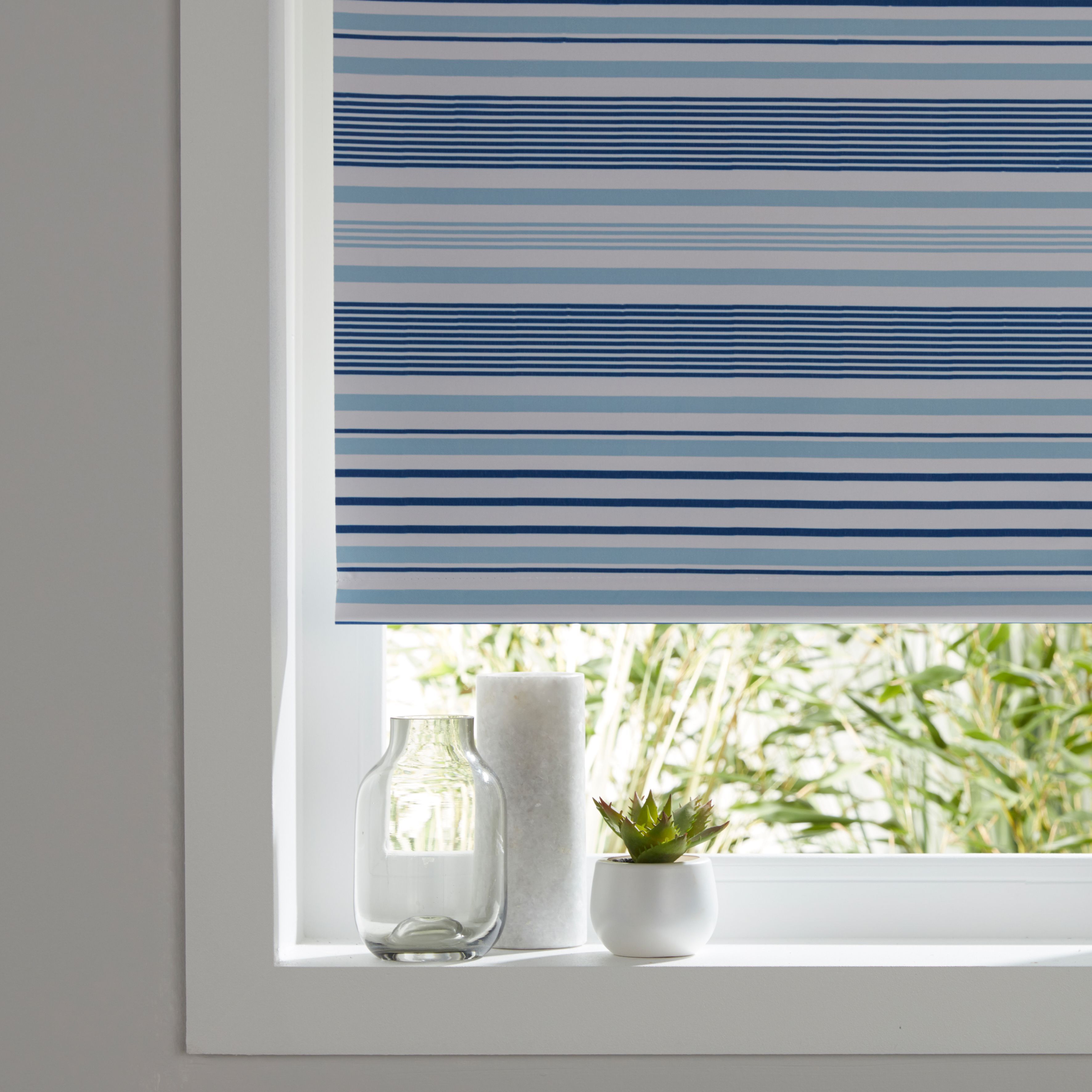 Boreas Corded Blue Striped Blackout Roller Blind (W)120cm (L)195cm