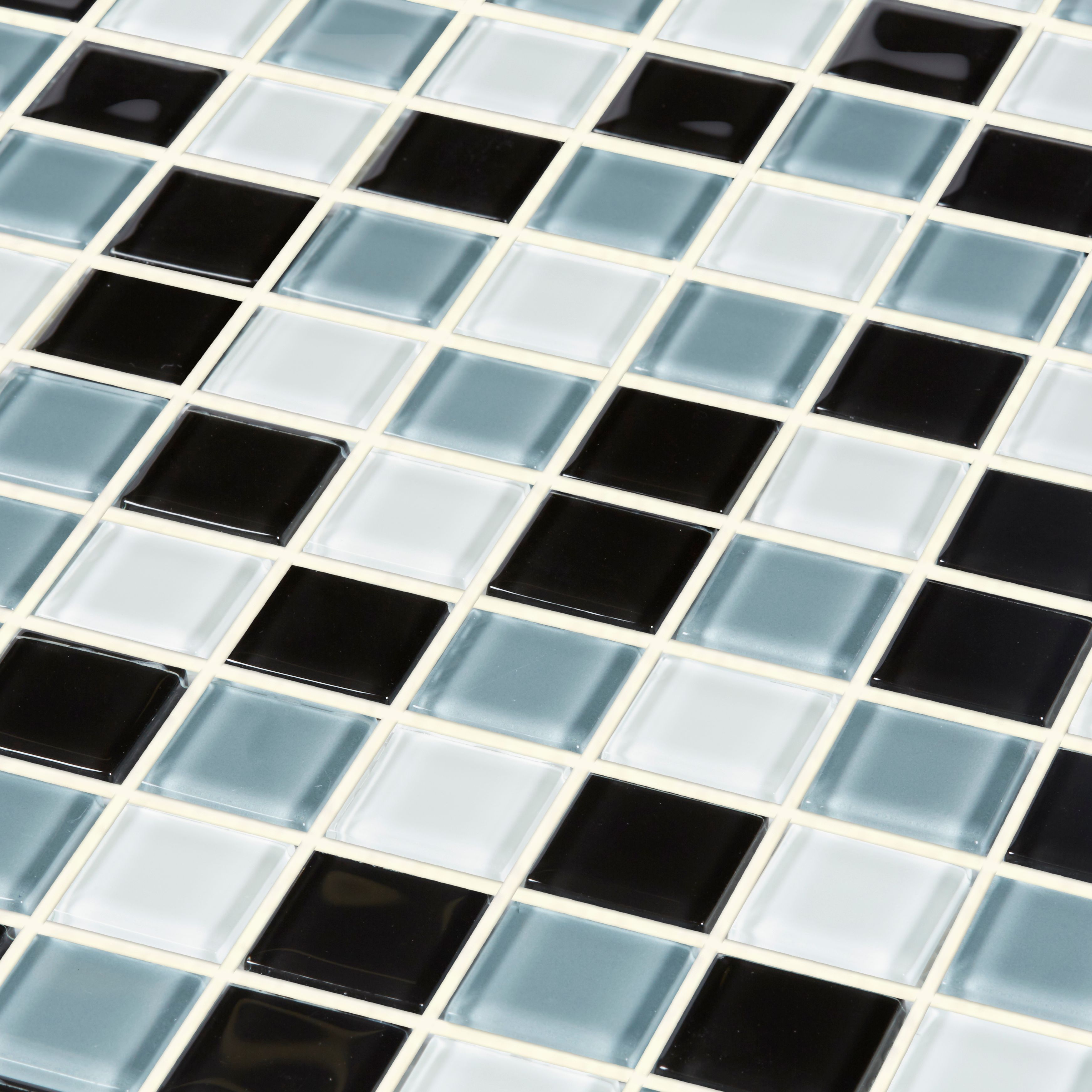 Tarente Black Grey And White Glass Mosaic Tile L300mm W300mm Departments Diy At Bandq 9879