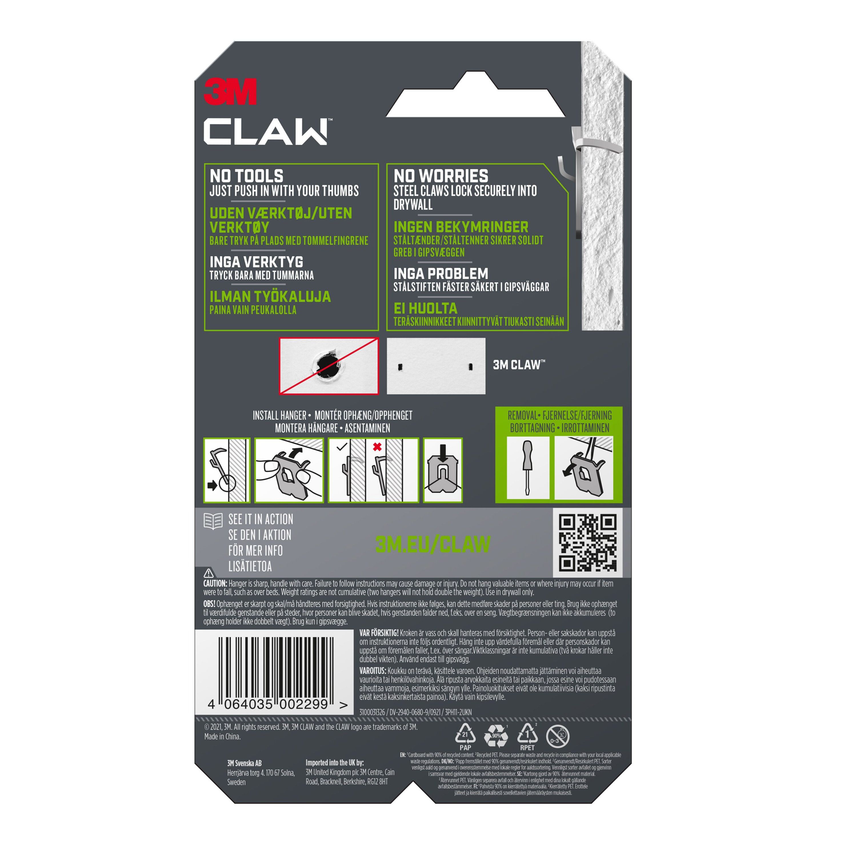 3M Claw Drywall Picture hanger (H)31.5mm (W)27mm, Pack of 2