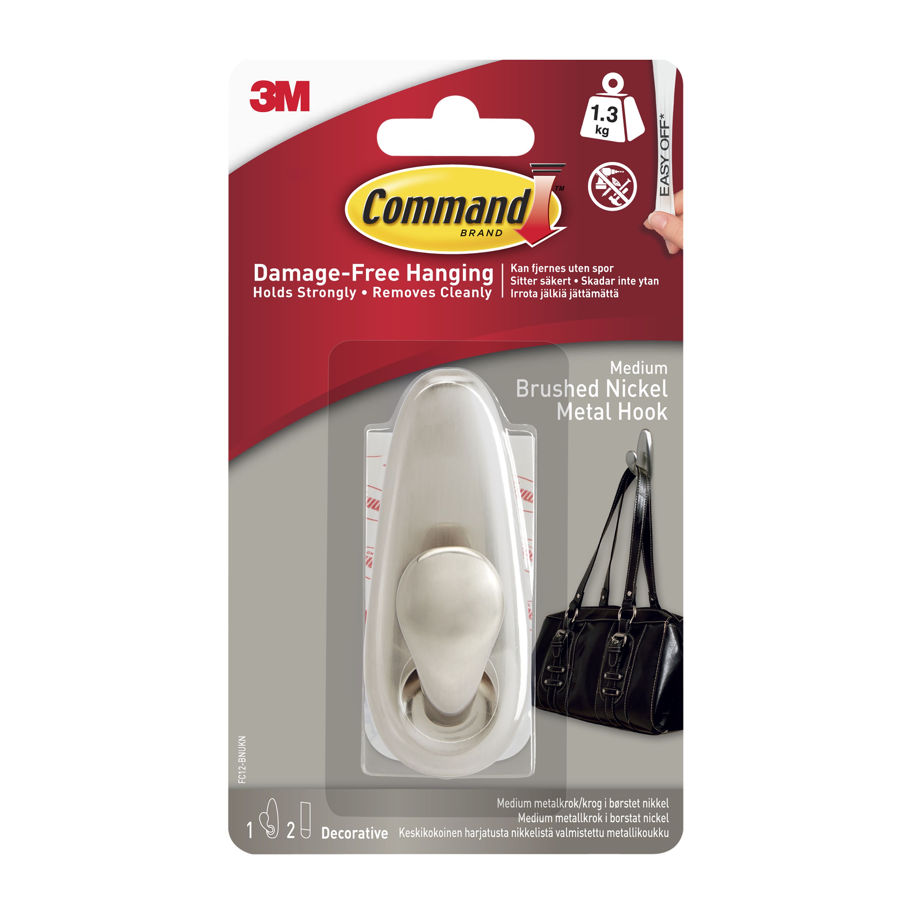 3M Command Forever classic Nickel effect Metal Medium Hook (Holds)1.3kg