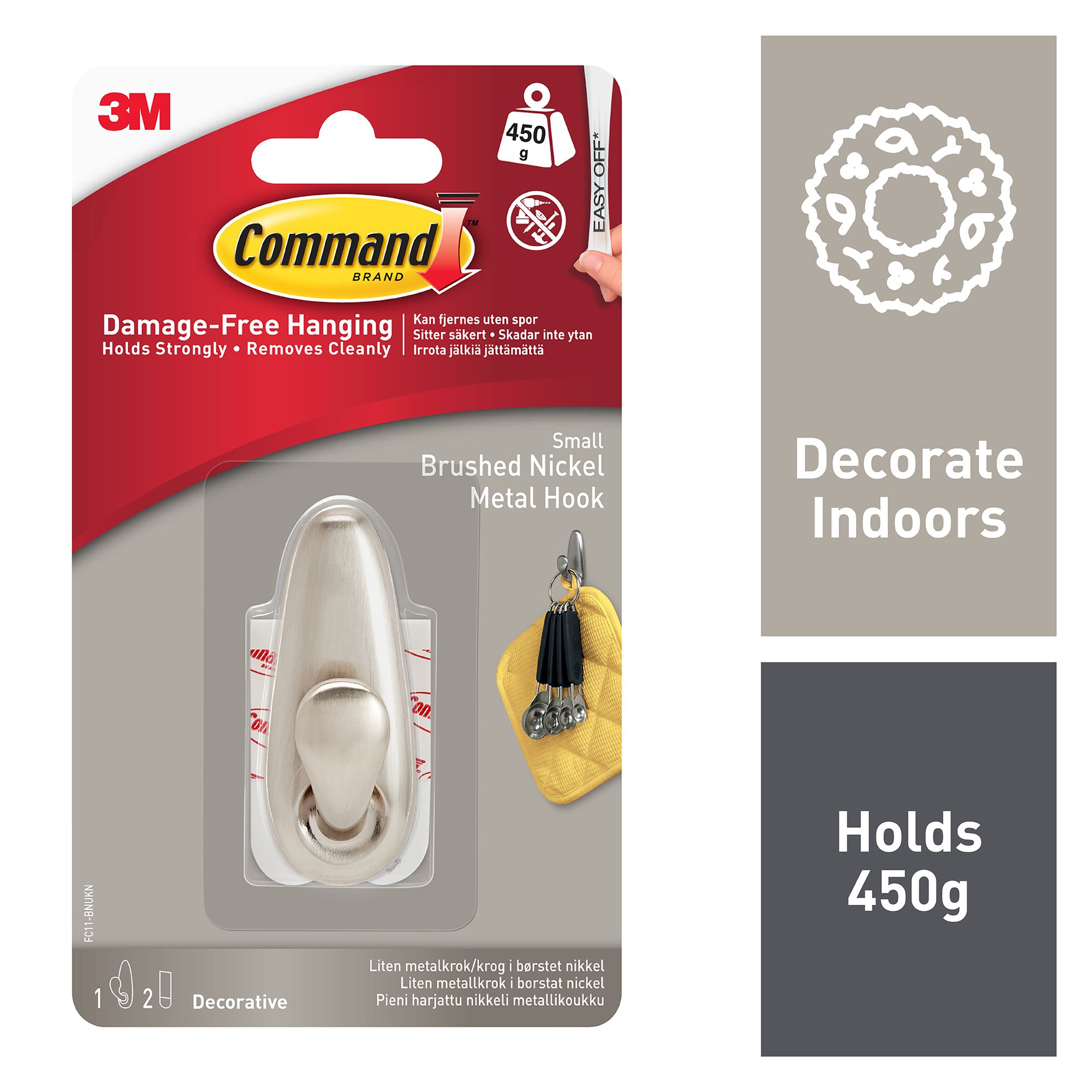 3M Command Forever classic Nickel effect Metal Small Hook (Holds)0.45kg