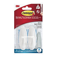 3M Command Frosted effect Medium Clear Bath Hook (Holds)1.3kg, Pack of 2