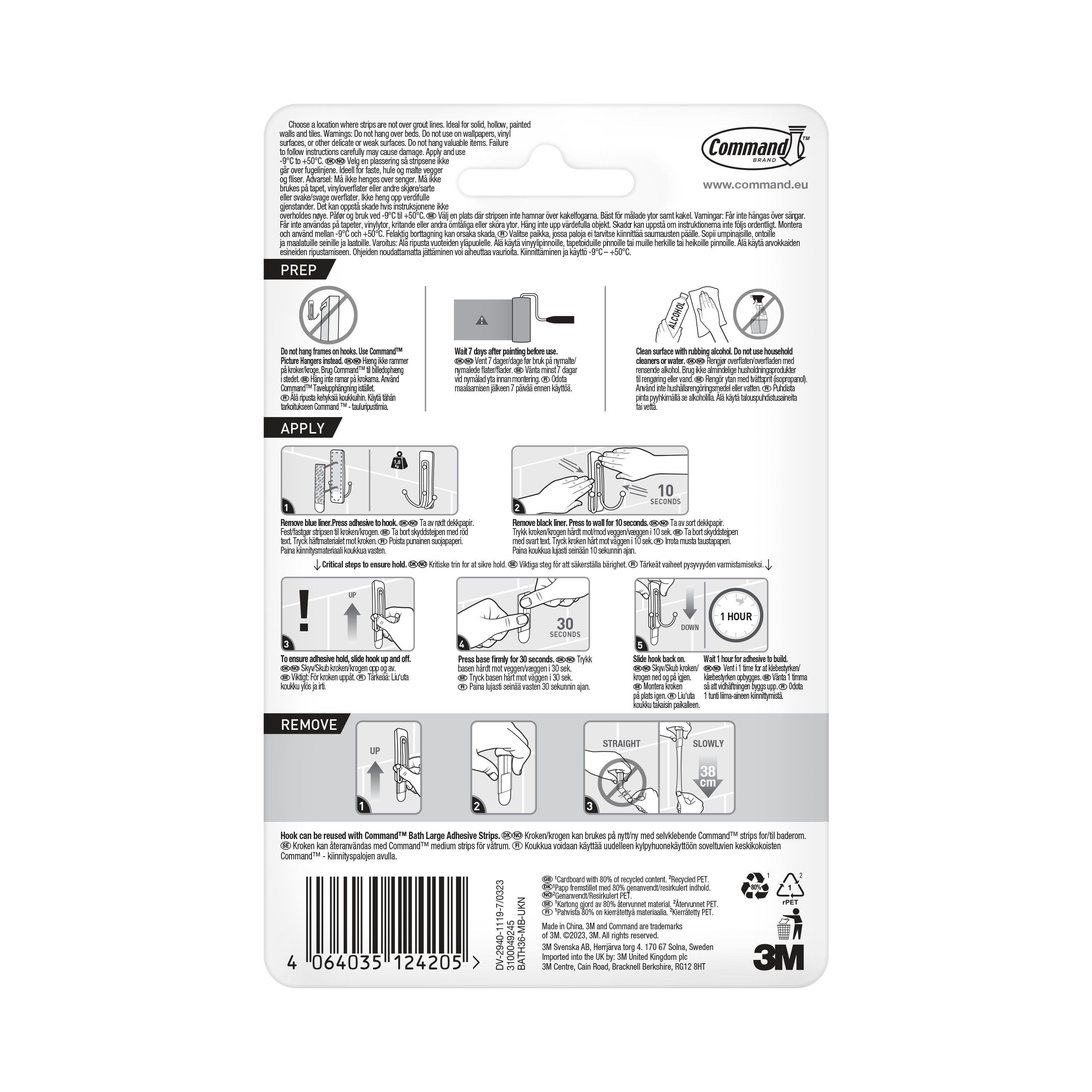 3M Command Large Black Bath Double Adhesive hook (Holds)1.8kg
